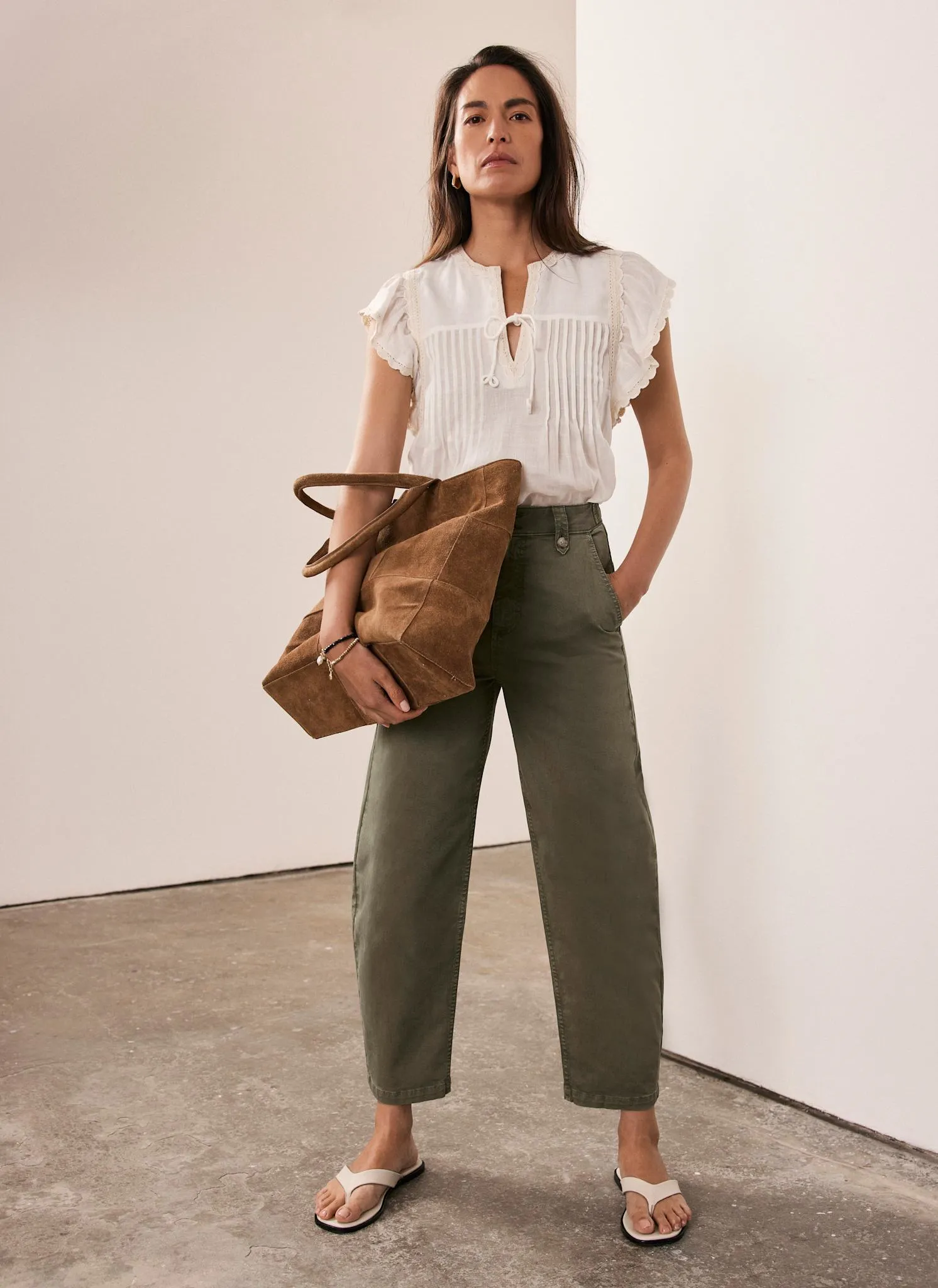 Khaki Barrel Chino Trousers sold by Mint Velvet