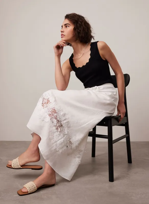 Black Scallop Trim Vest Top made by Mint Velvet