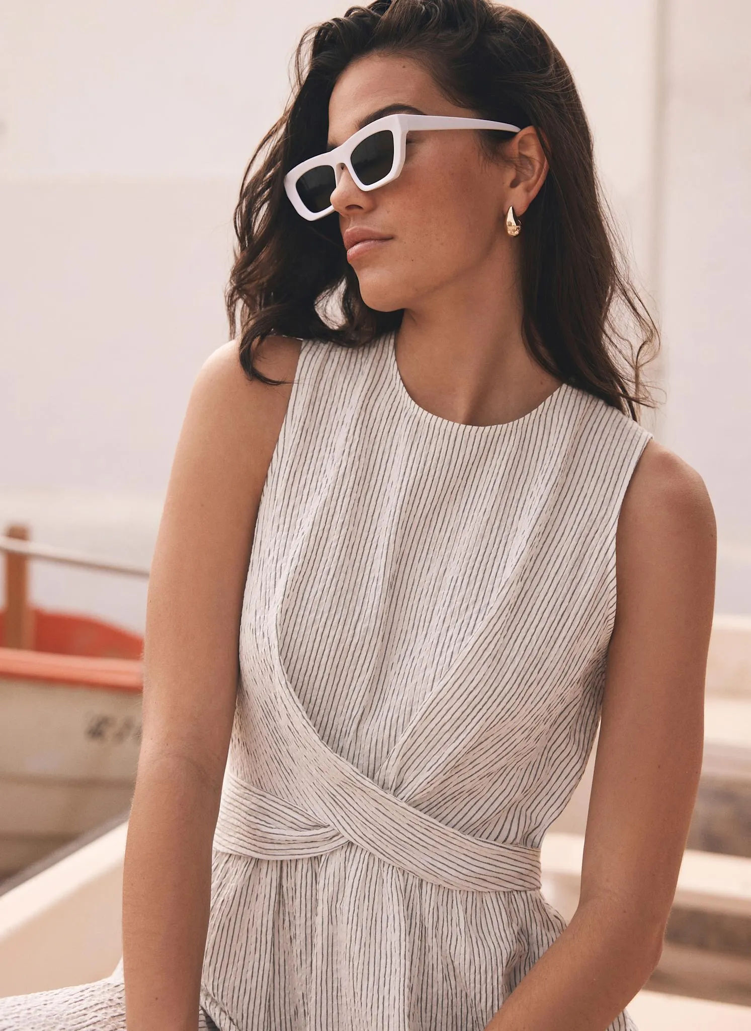 Neutral Striped Twist Midi Dress sold by Mint Velvet product image thumbnail 4