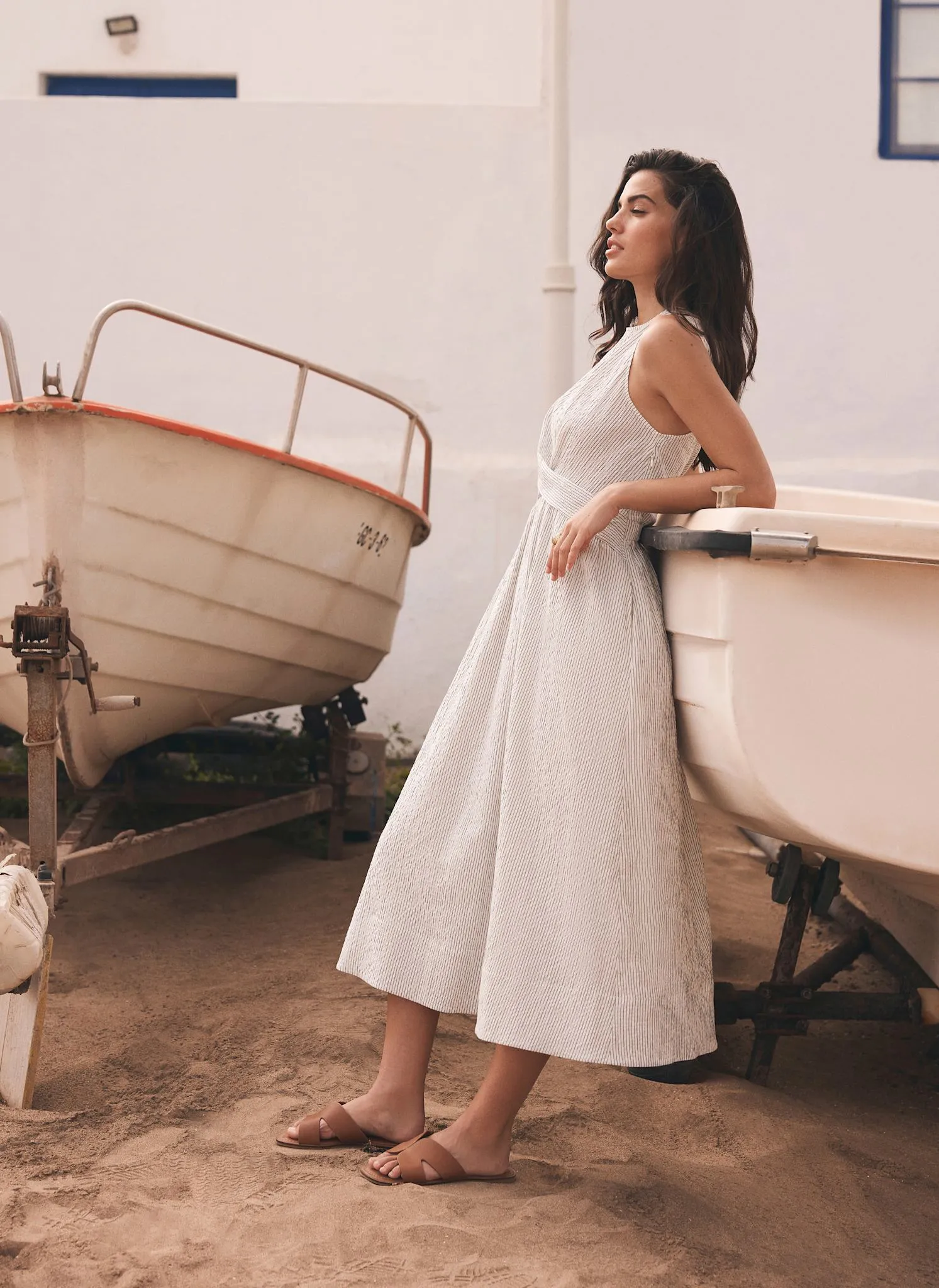 Neutral Striped Twist Midi Dress sold by Mint Velvet product image thumbnail 2