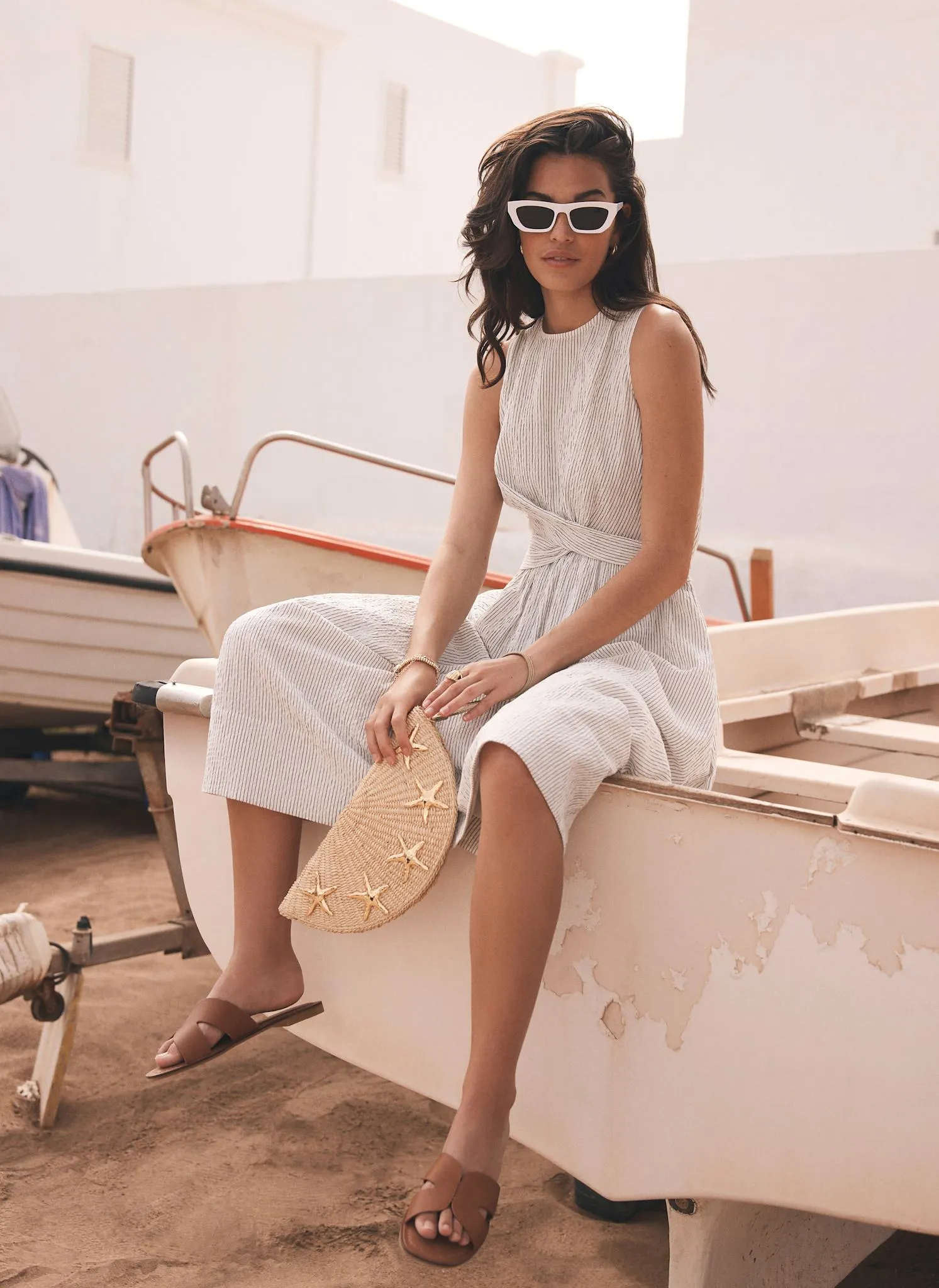 Neutral Striped Twist Midi Dress sold by Mint Velvet product image thumbnail 3