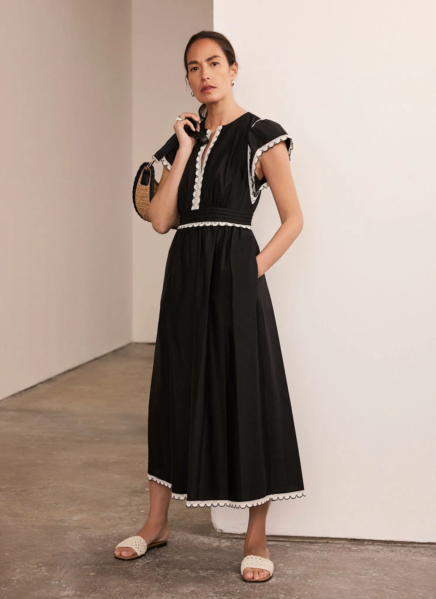Black Cotton Scallop Trim Midi Dress sold by Mint Velvet product image thumbnail 2