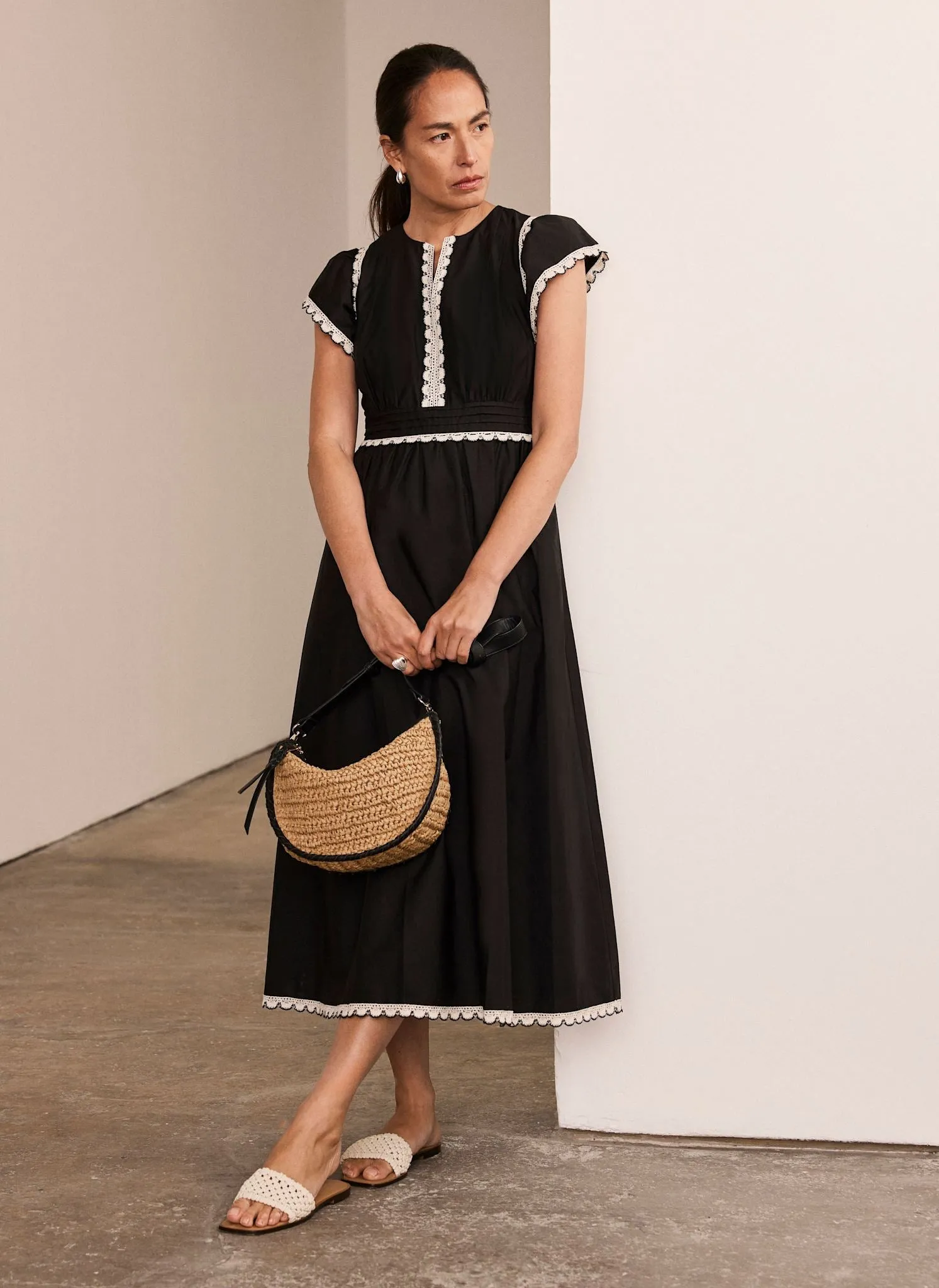 Black Cotton Scallop Trim Midi Dress sold by Mint Velvet product image thumbnail 5