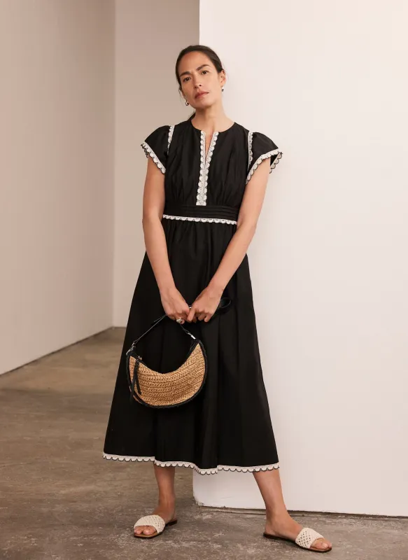 Black Cotton Scallop Trim Midi Dress sold by Mint Velvet