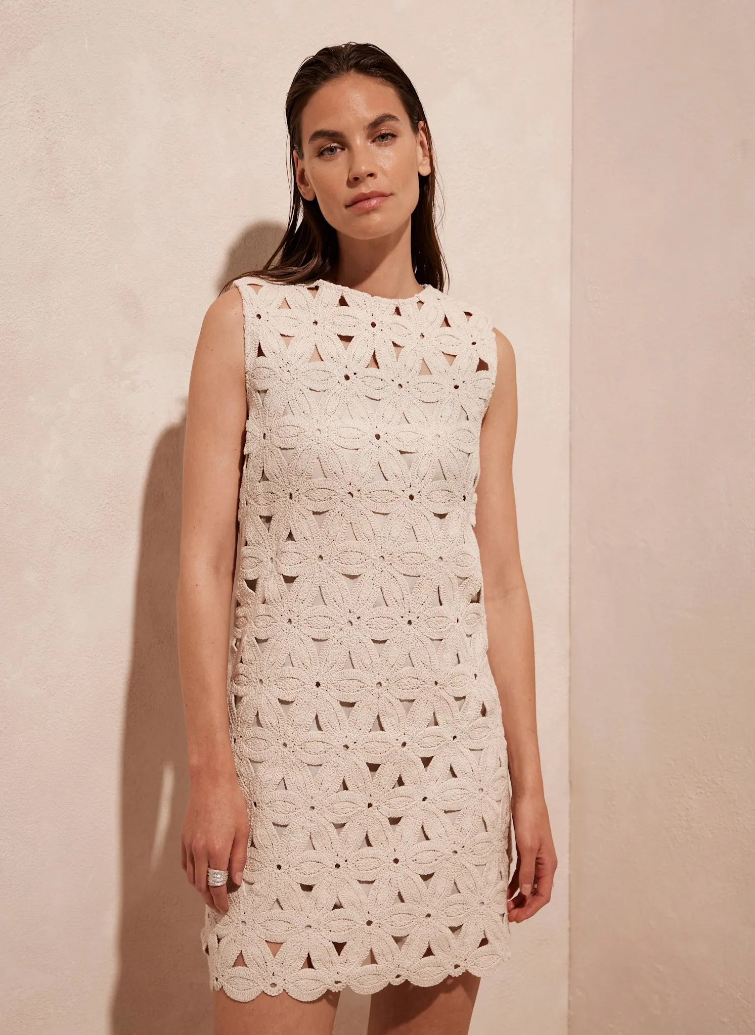 Cream Crochet Sleeveless Mini Dress sold by Mint Velvet product image thumbnail 3