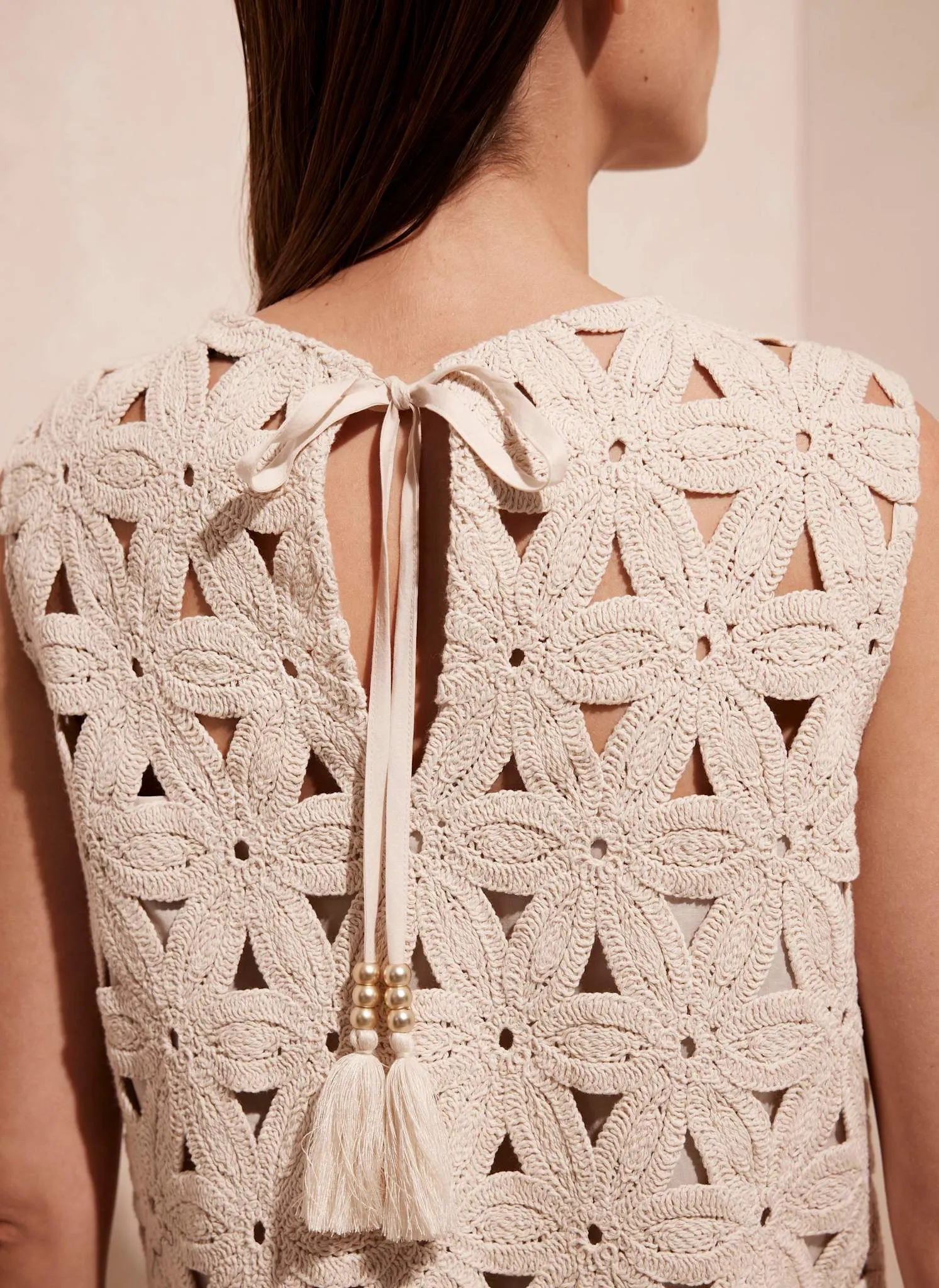 Cream Crochet Sleeveless Mini Dress sold by Mint Velvet product image thumbnail 4