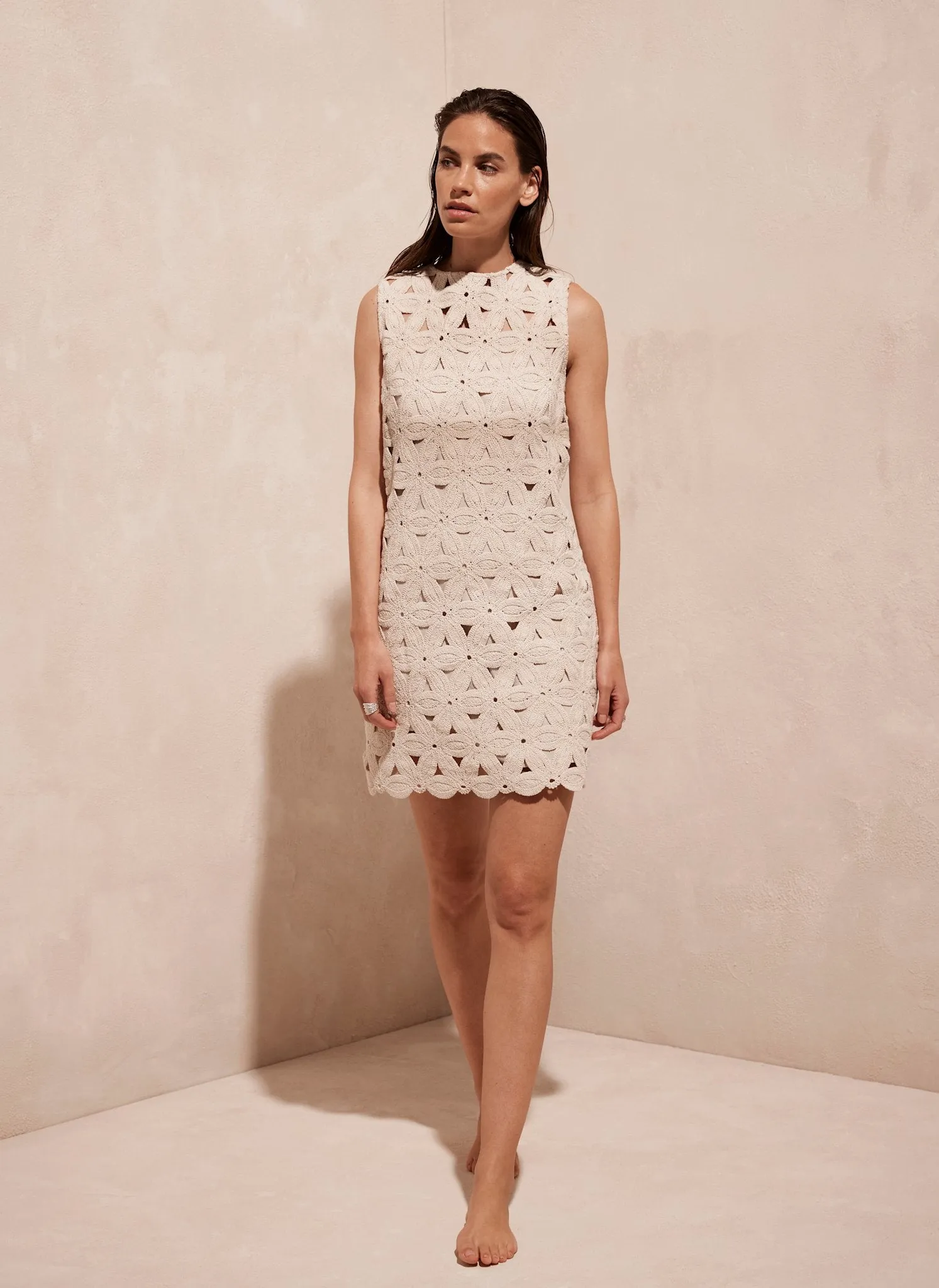 Cream Crochet Sleeveless Mini Dress sold by Mint Velvet product image thumbnail 2