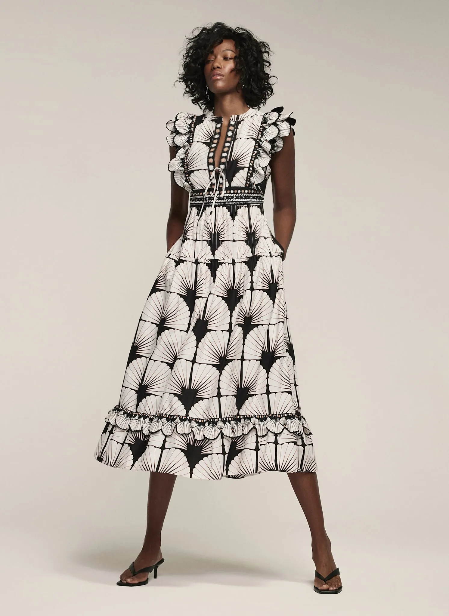 White Cotton Shell Print Midi Dress sold by Mint Velvet product image thumbnail 5