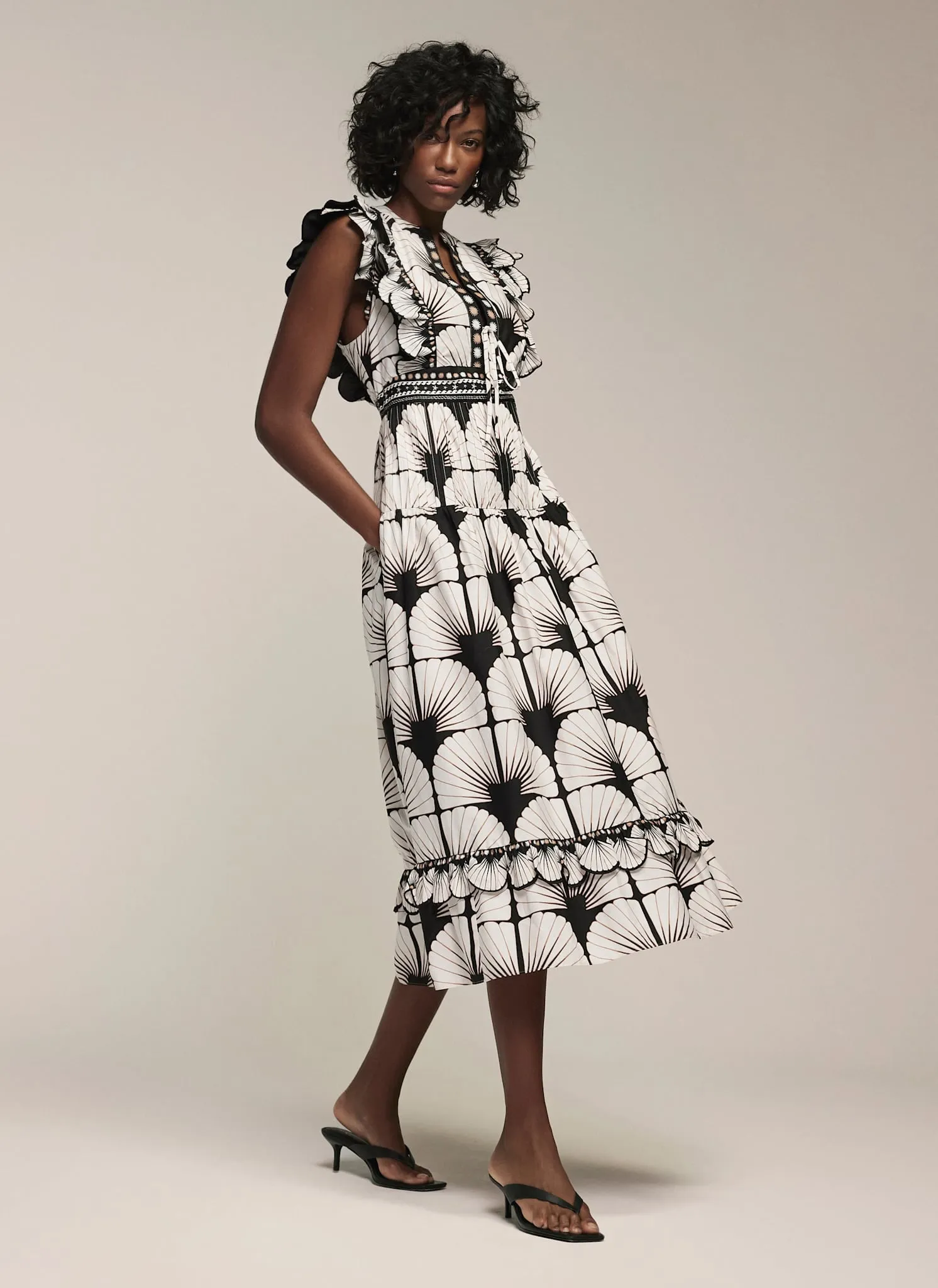 White Cotton Shell Print Midi Dress sold by Mint Velvet product image thumbnail 2