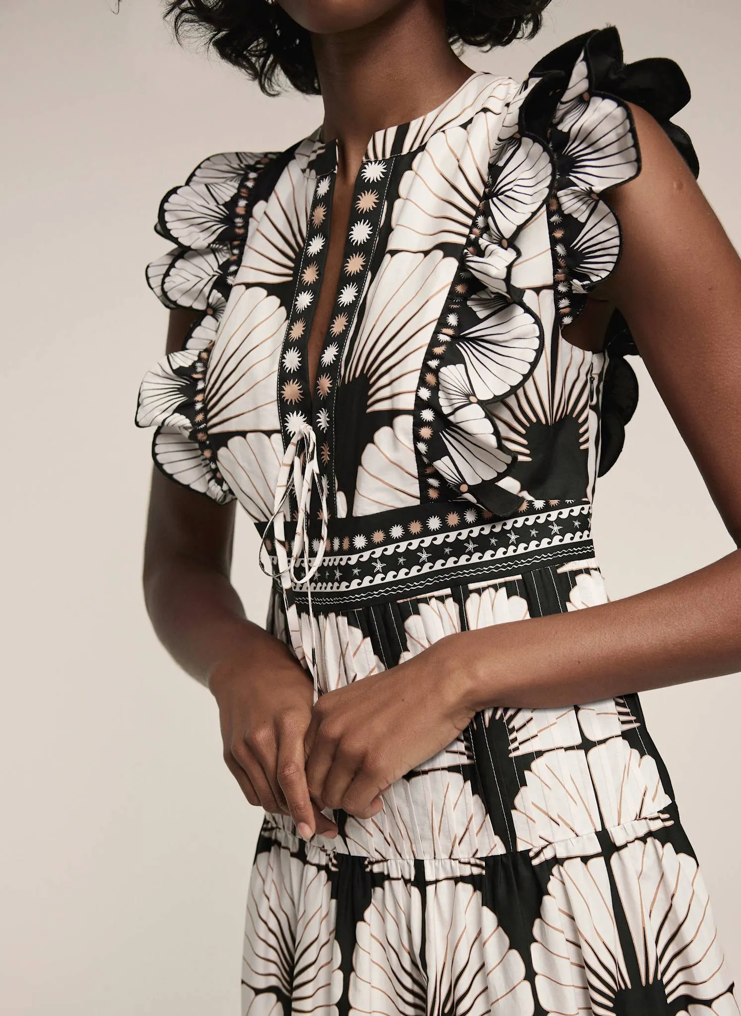 White Cotton Shell Print Midi Dress sold by Mint Velvet product image thumbnail 4