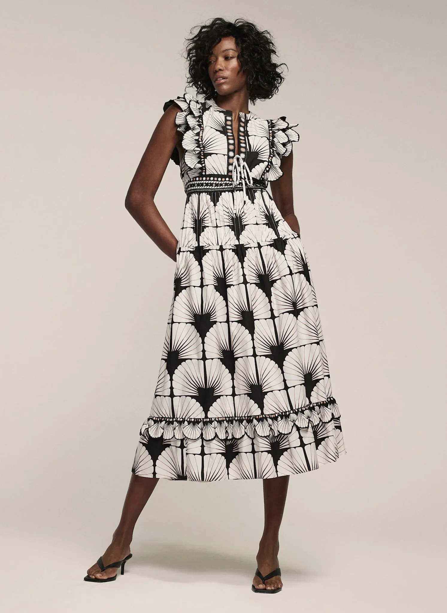 White Cotton Shell Print Midi Dress sold by Mint Velvet product image thumbnail 3