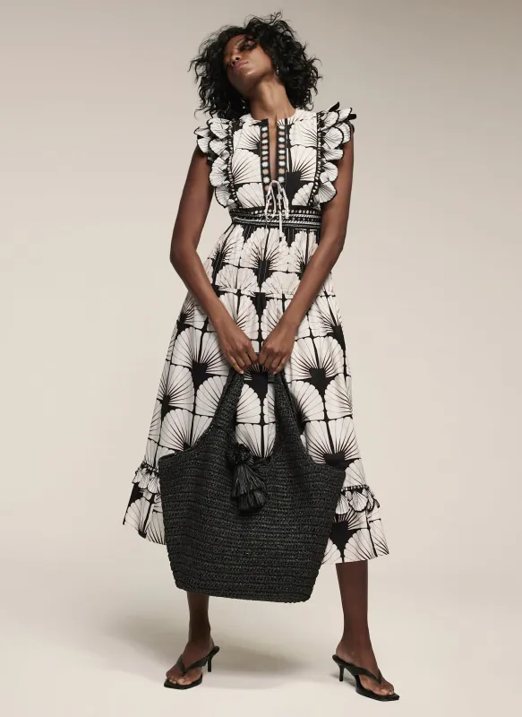 White Cotton Shell Print Midi Dress sold by Mint Velvet