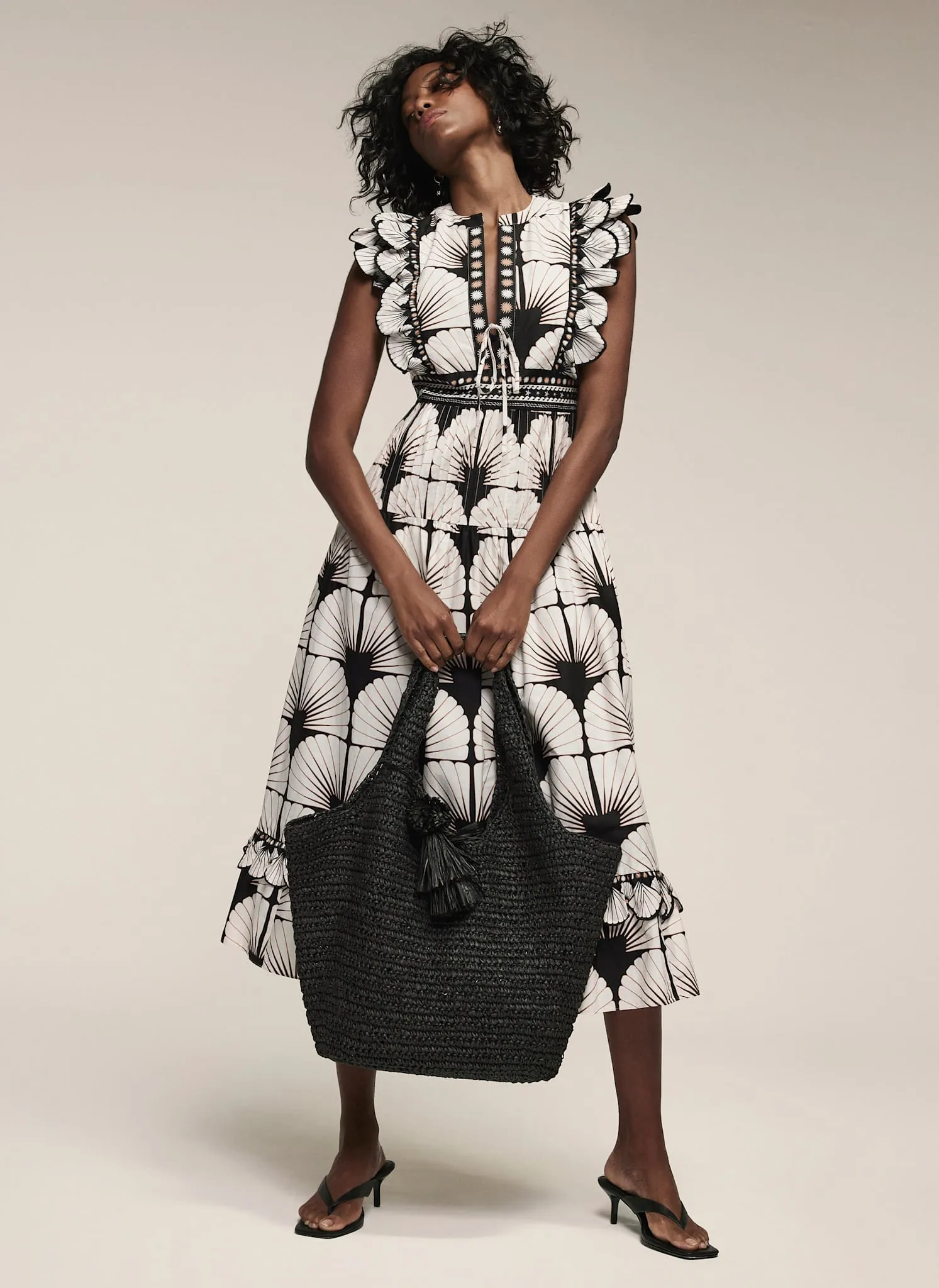 White Cotton Shell Print Midi Dress sold by Mint Velvet