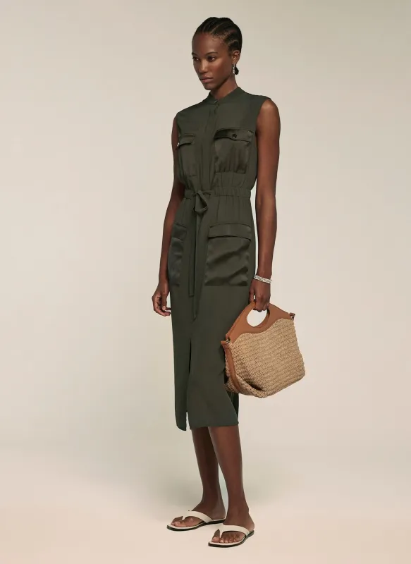 Khaki Satin Mix Utility Shirt Dress sold by Mint Velvet