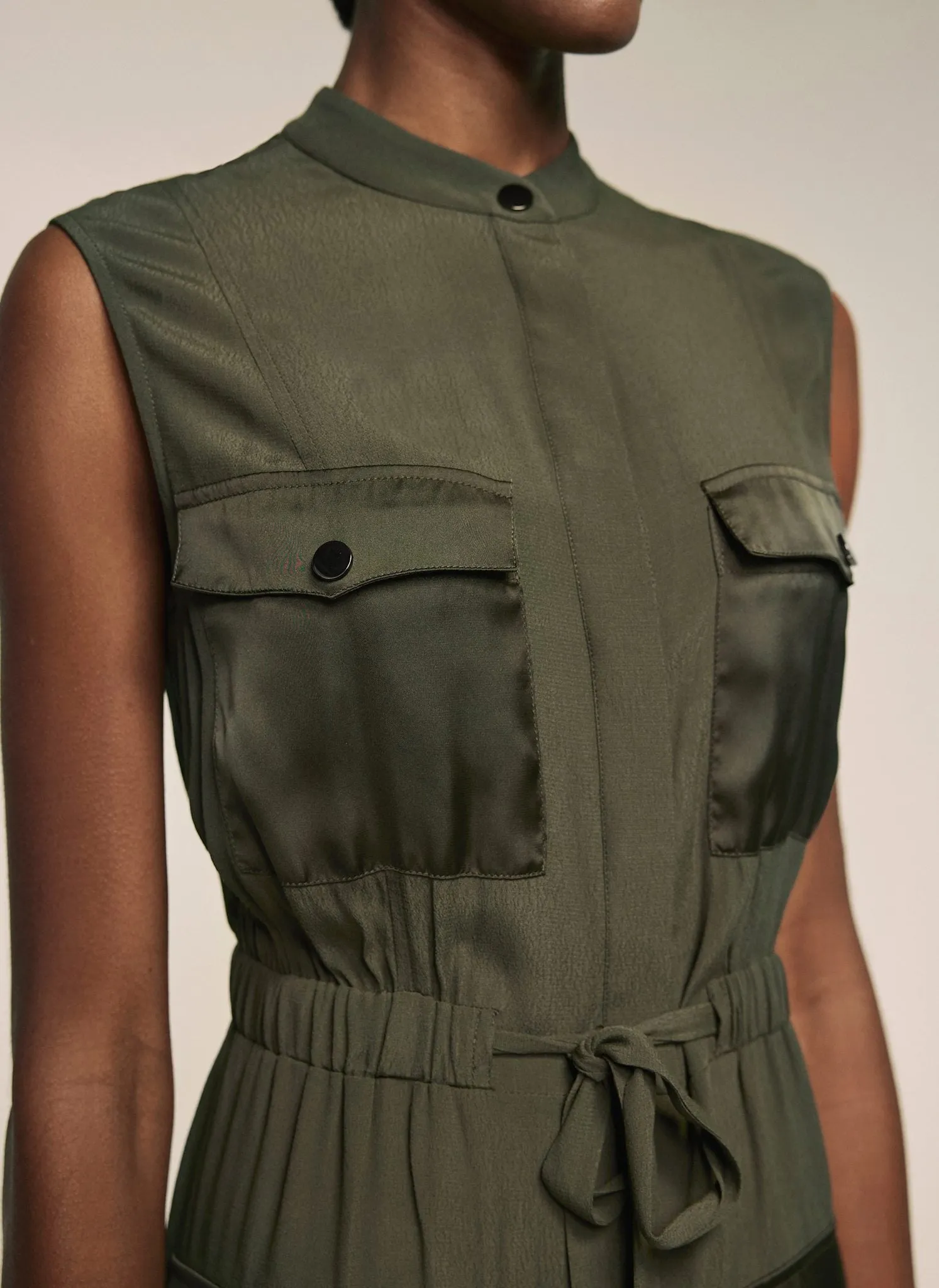 Khaki Satin Mix Utility Shirt Dress sold by Mint Velvet product image thumbnail 4
