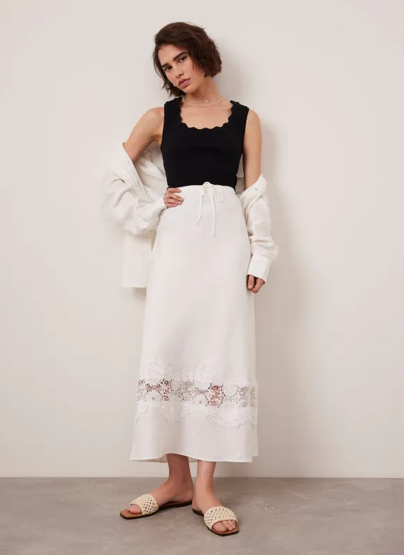 White Linen Lace Maxi Skirt sold by Mint Velvet