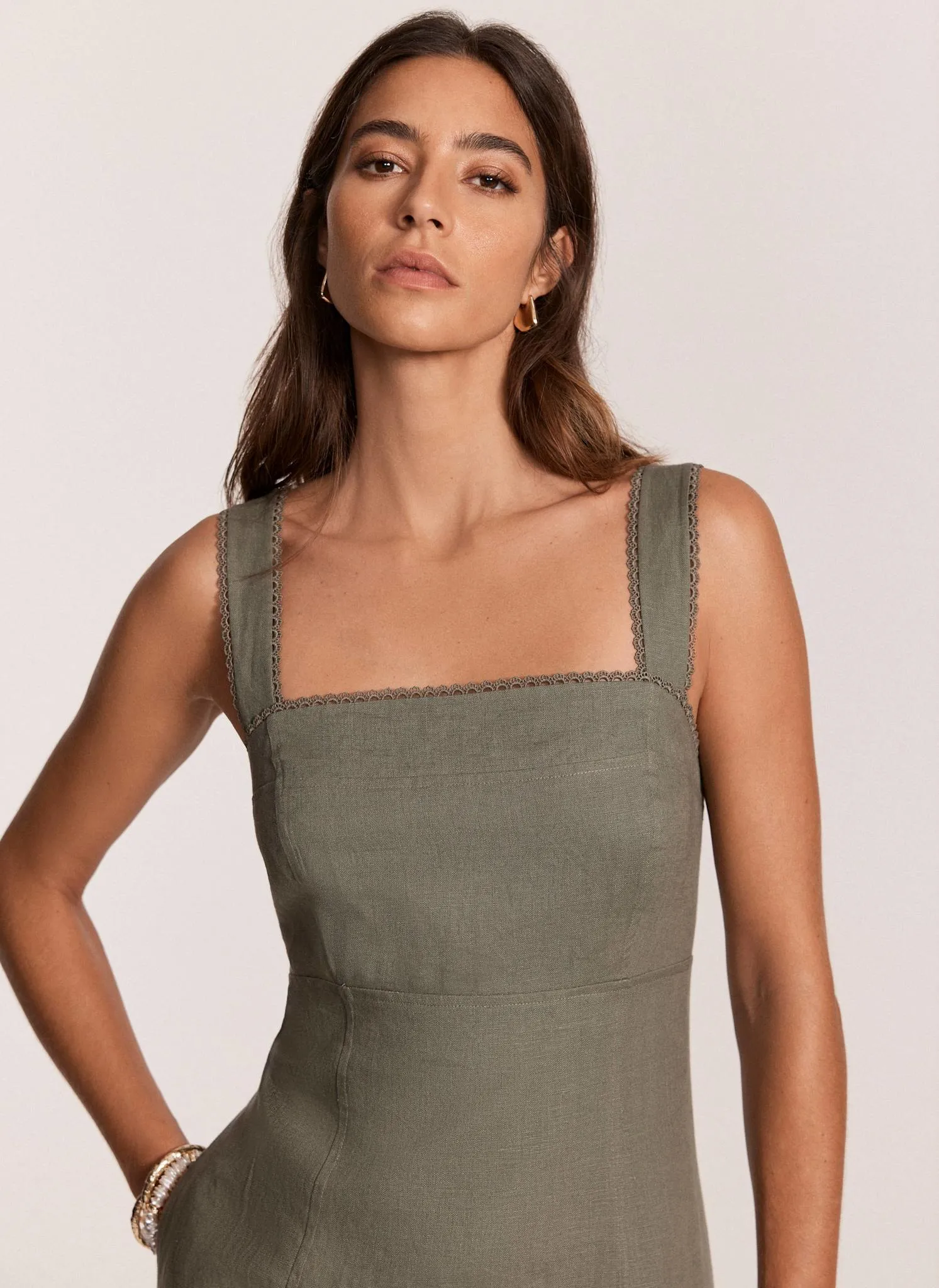 Khaki Linen Midi Dress sold by Mint Velvet product image thumbnail 2