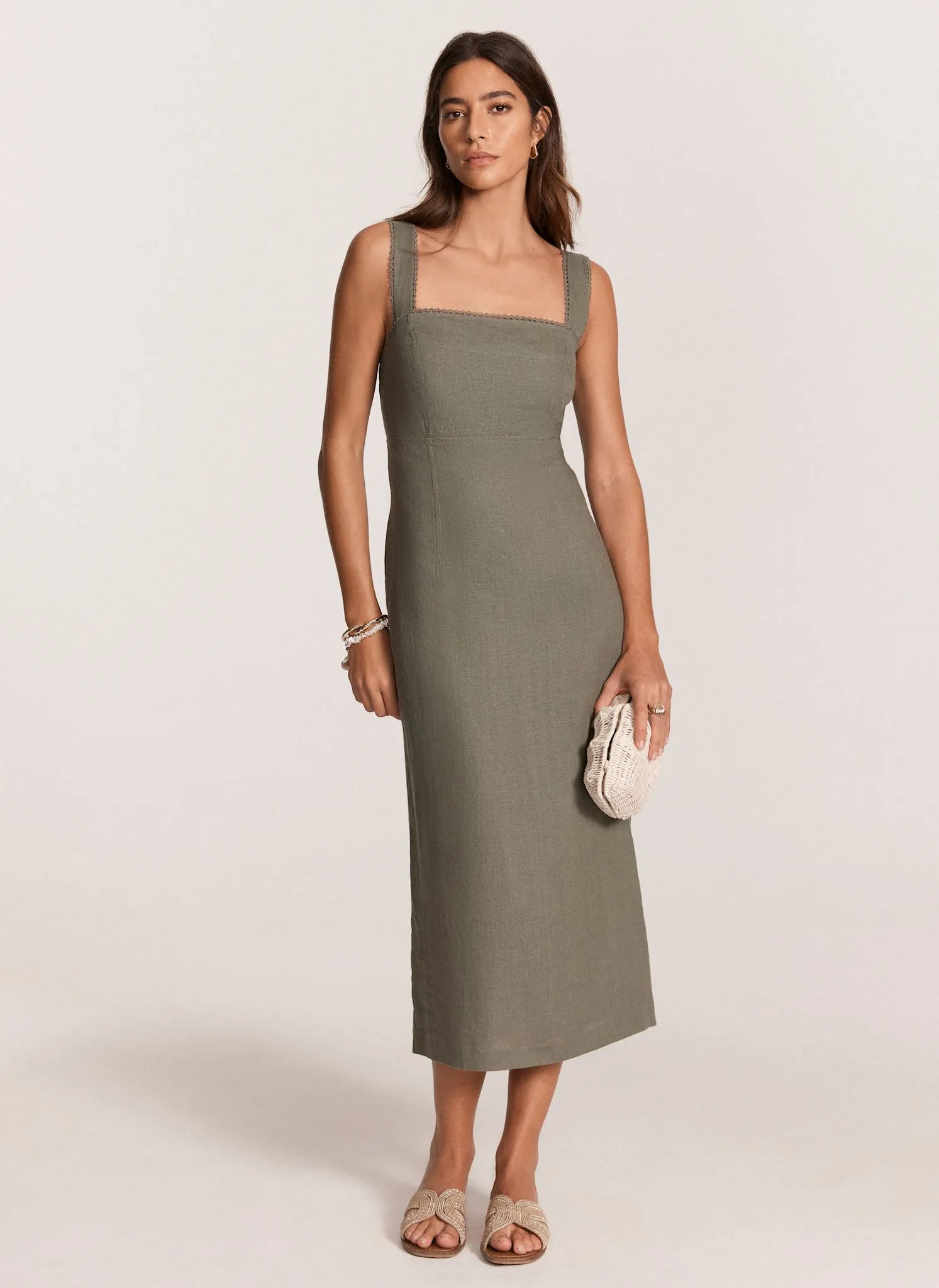 Khaki Linen Midi Dress sold by Mint Velvet product image thumbnail 3