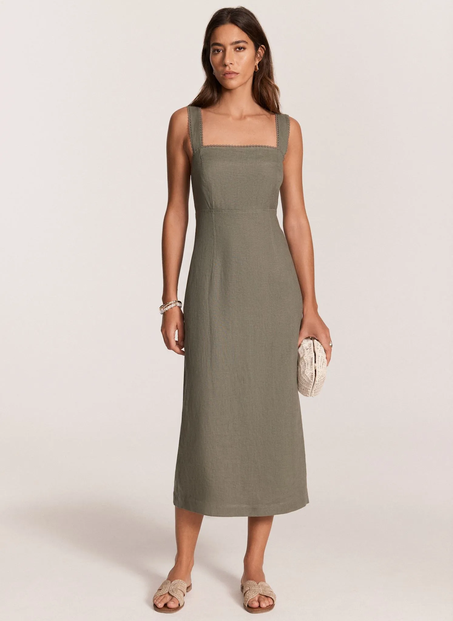Khaki Linen Midi Dress sold by Mint Velvet product image thumbnail 5