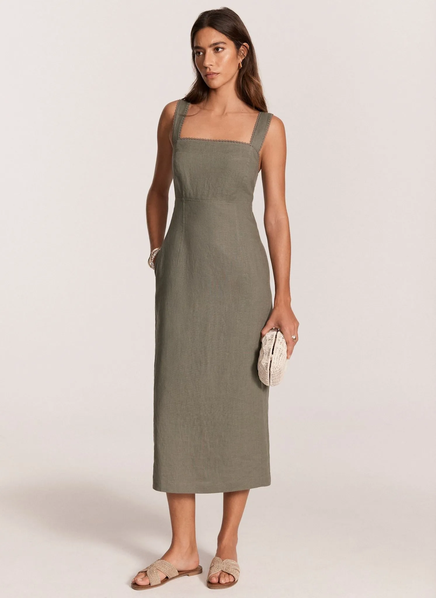 Khaki Linen Midi Dress sold by Mint Velvet