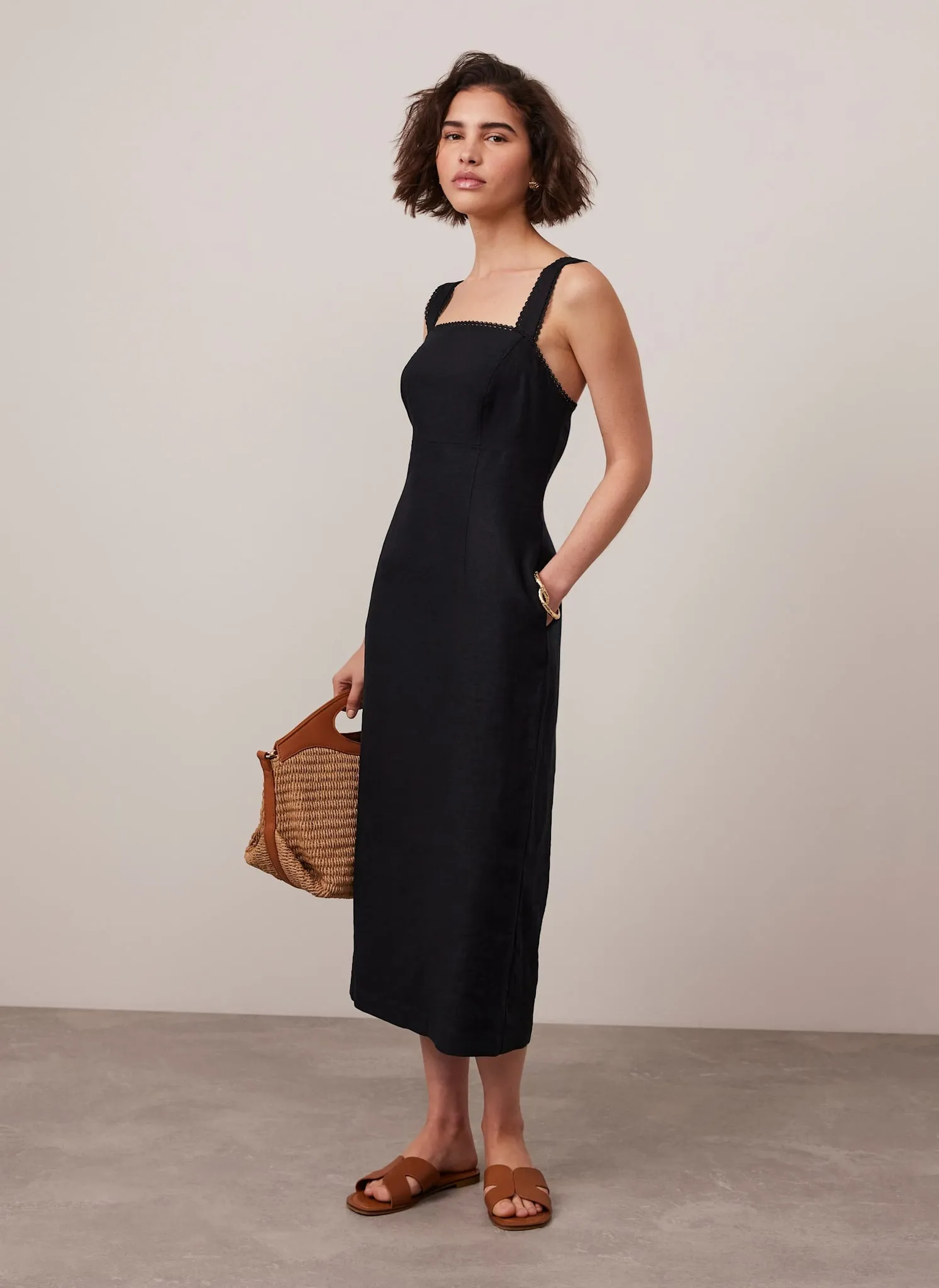 Black Linen Midi Dress sold by Mint Velvet