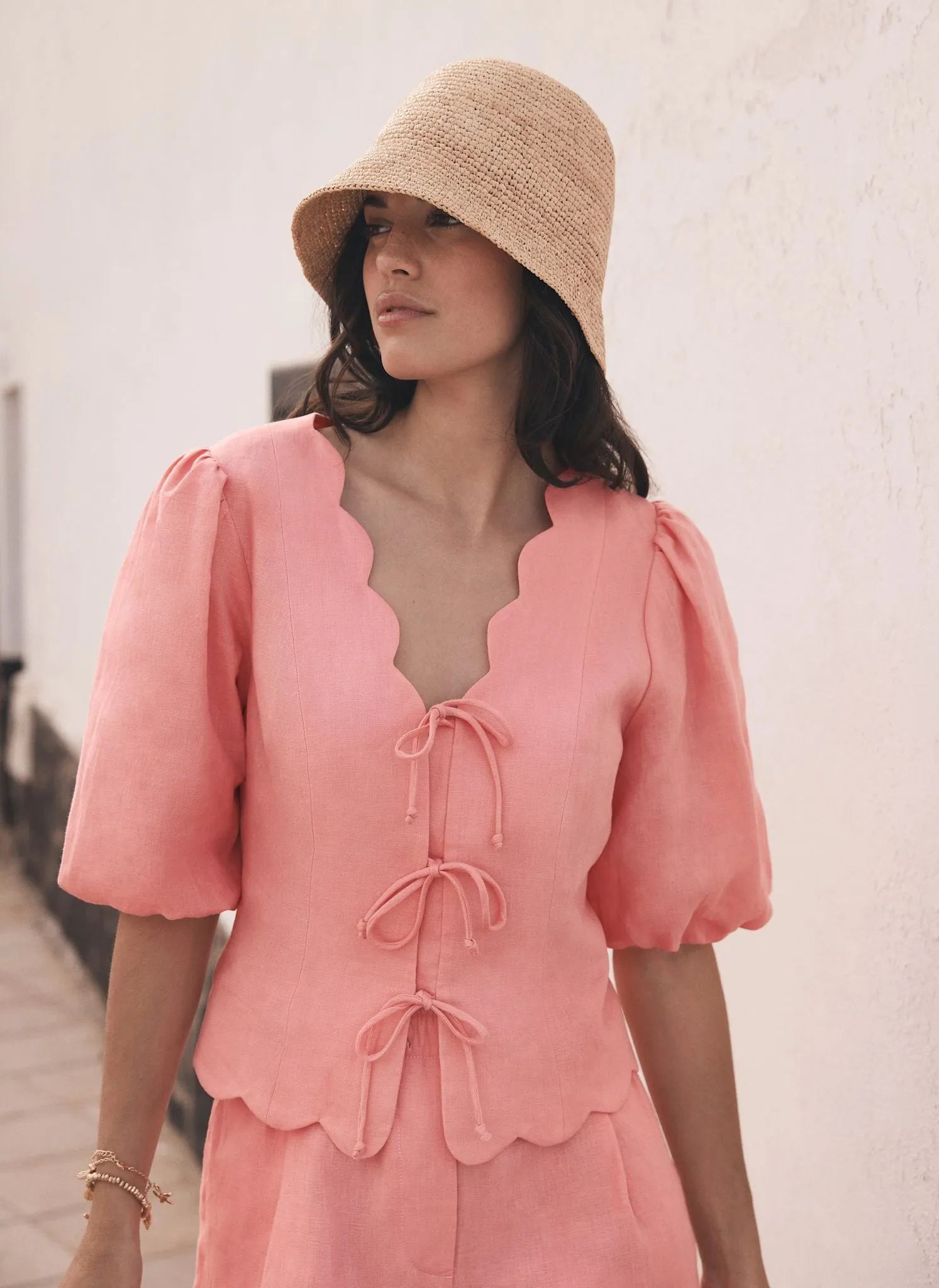 Pink Linen Scallop Tie Front Top sold by Mint Velvet product image thumbnail 2