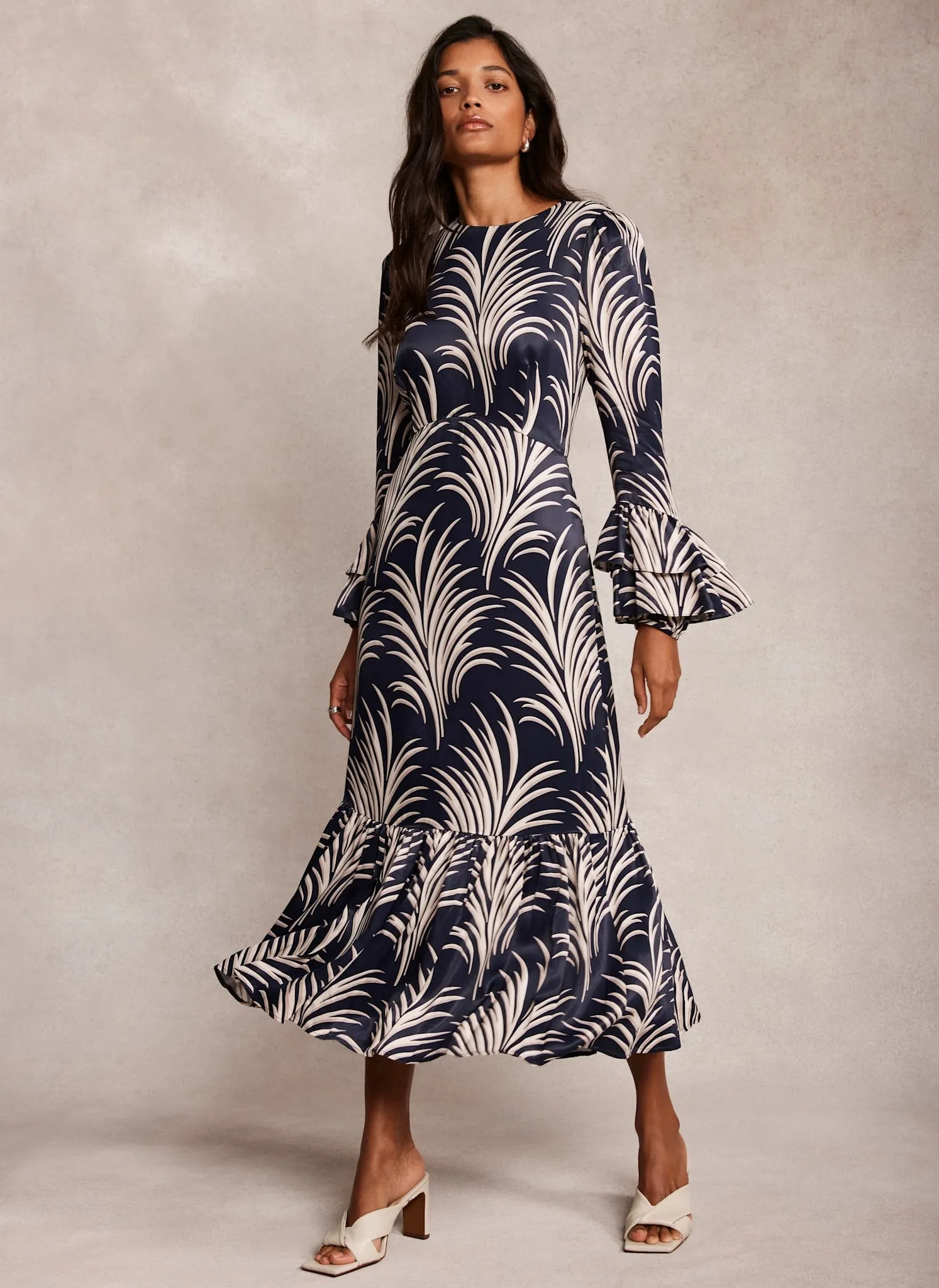 Navy Leaf Print Midi Dress sold by Mint Velvet