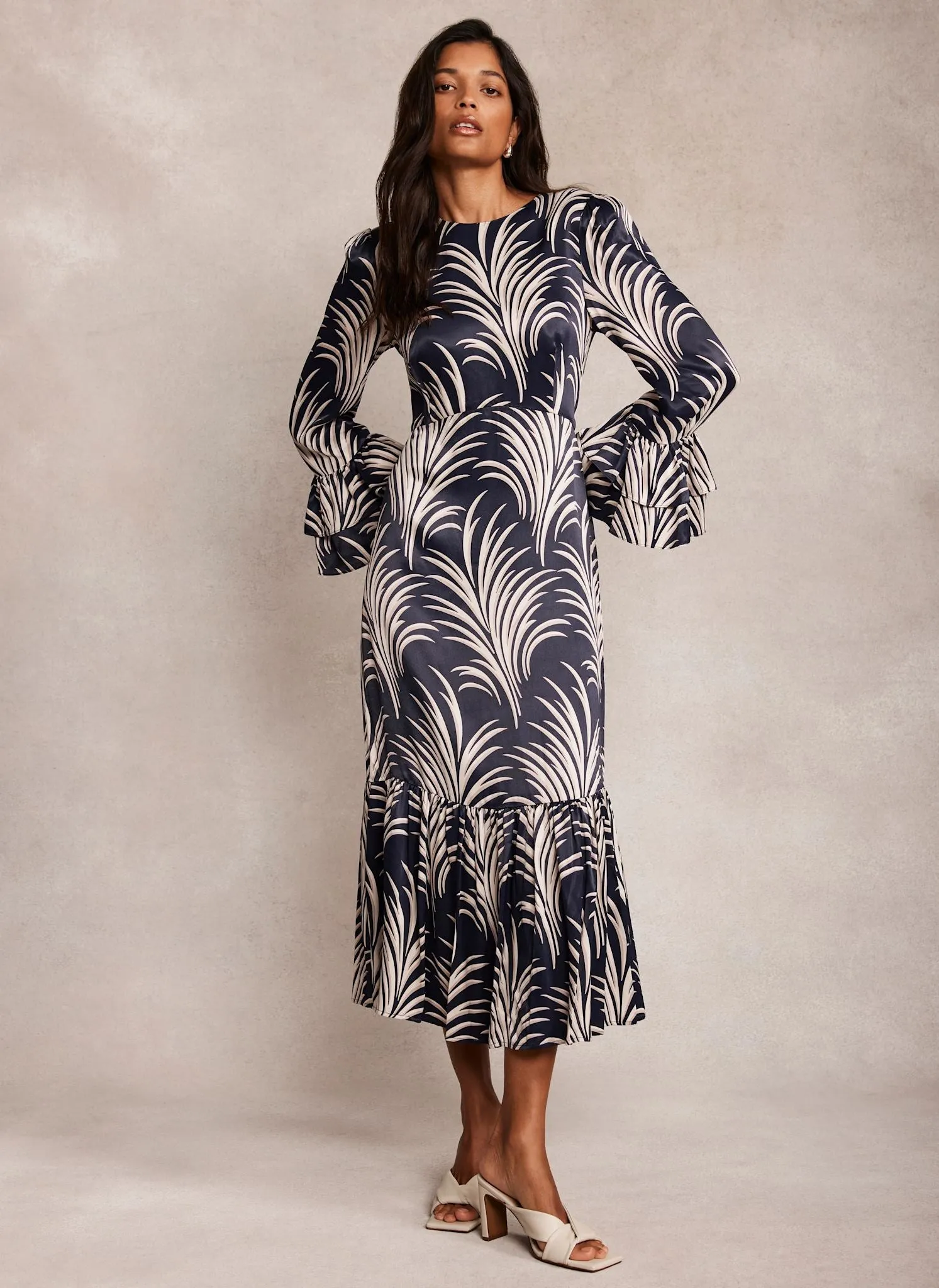 Navy Leaf Print Midi Dress sold by Mint Velvet product image thumbnail 4