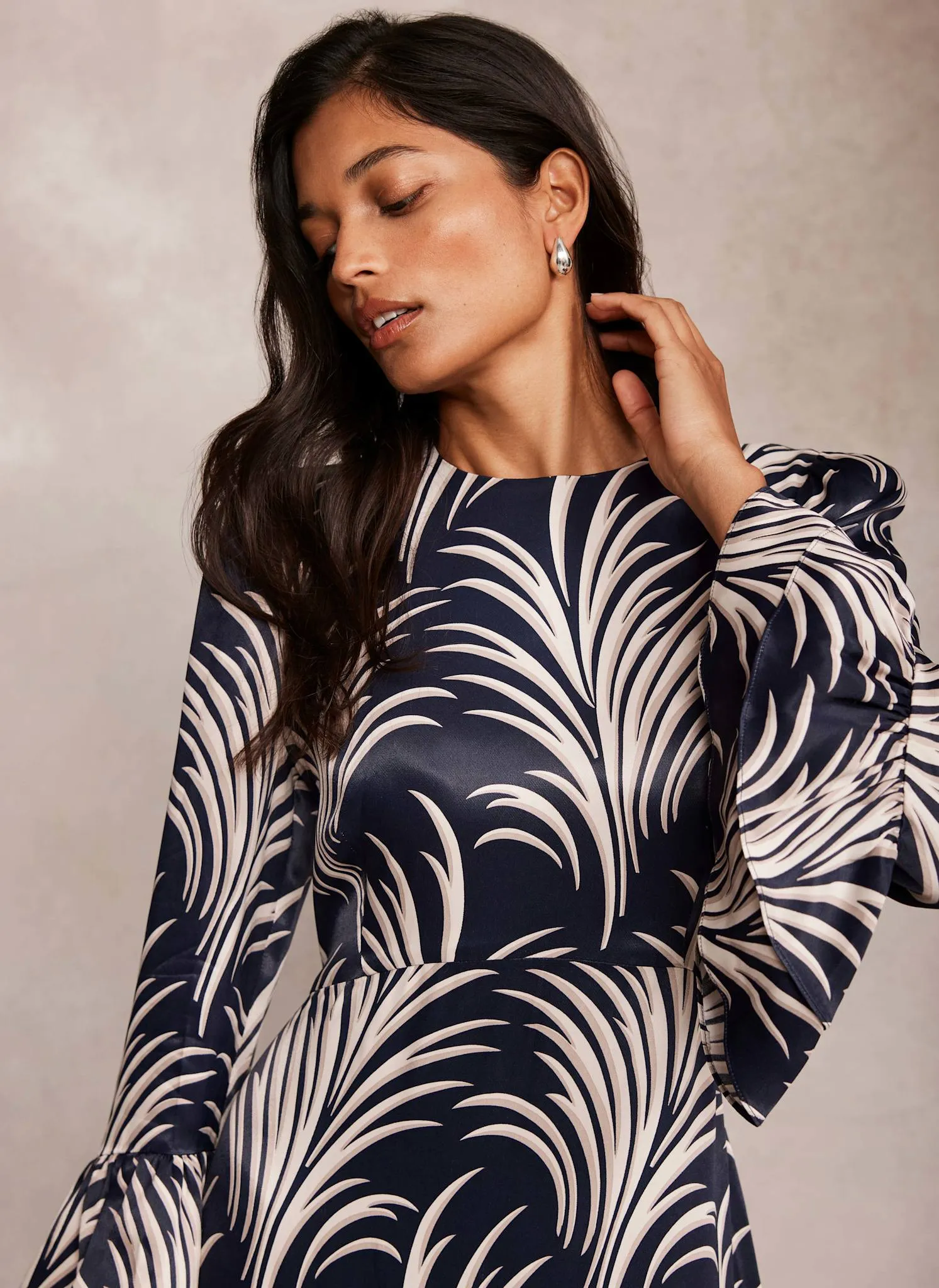 Navy Leaf Print Midi Dress sold by Mint Velvet product image thumbnail 5