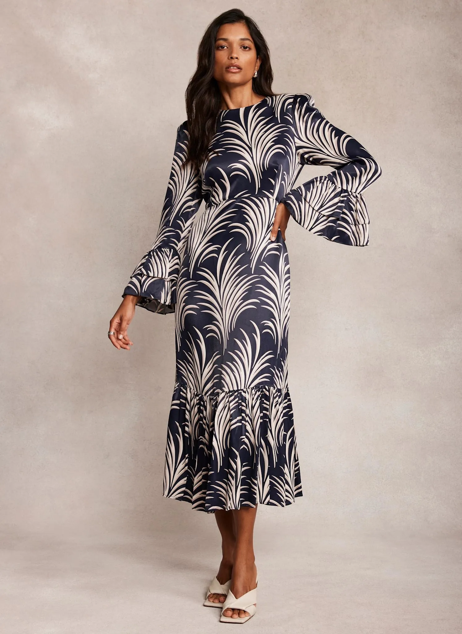 Navy Leaf Print Midi Dress sold by Mint Velvet product image thumbnail 2