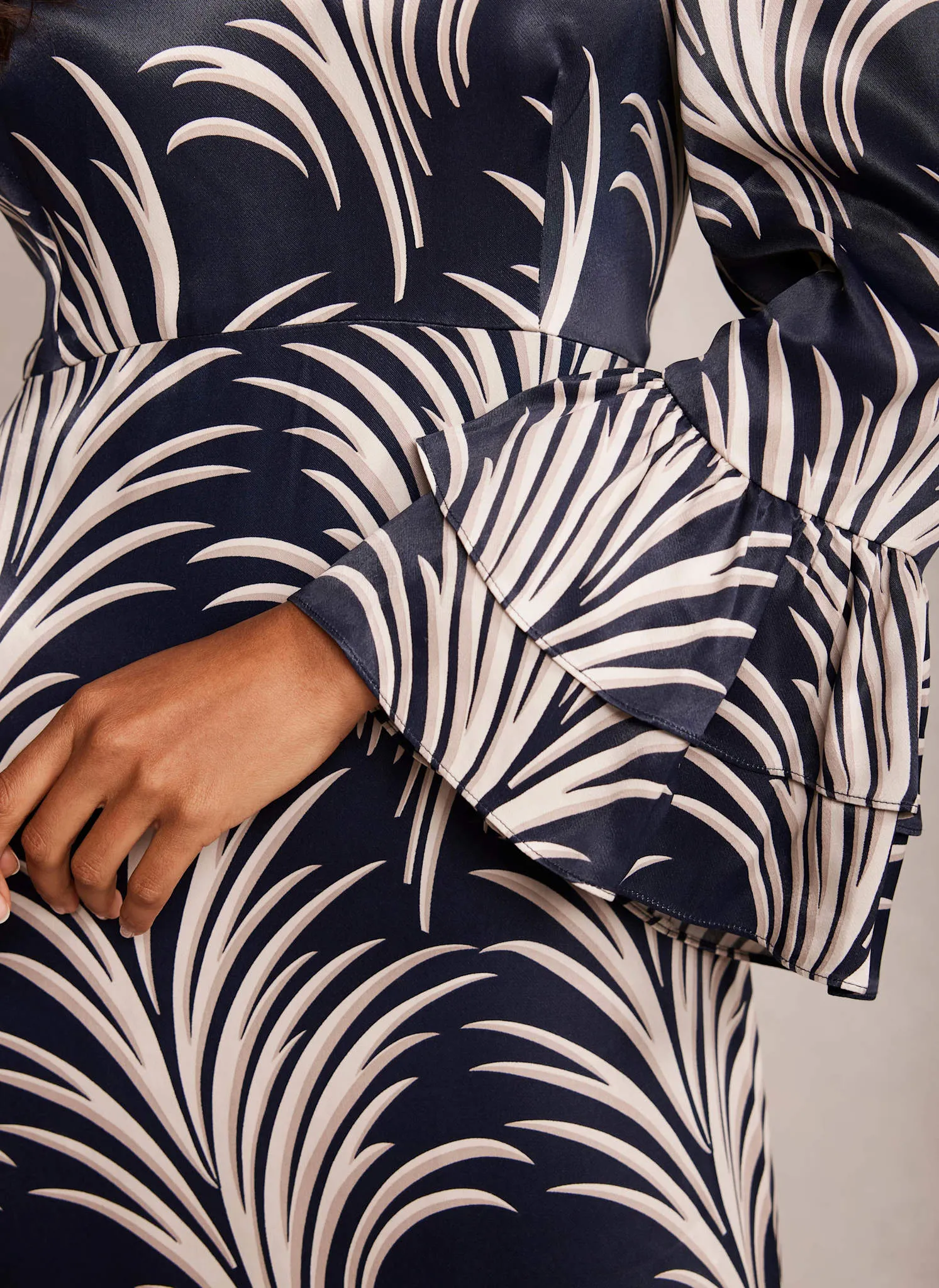 Navy Leaf Print Midi Dress sold by Mint Velvet product image thumbnail 3