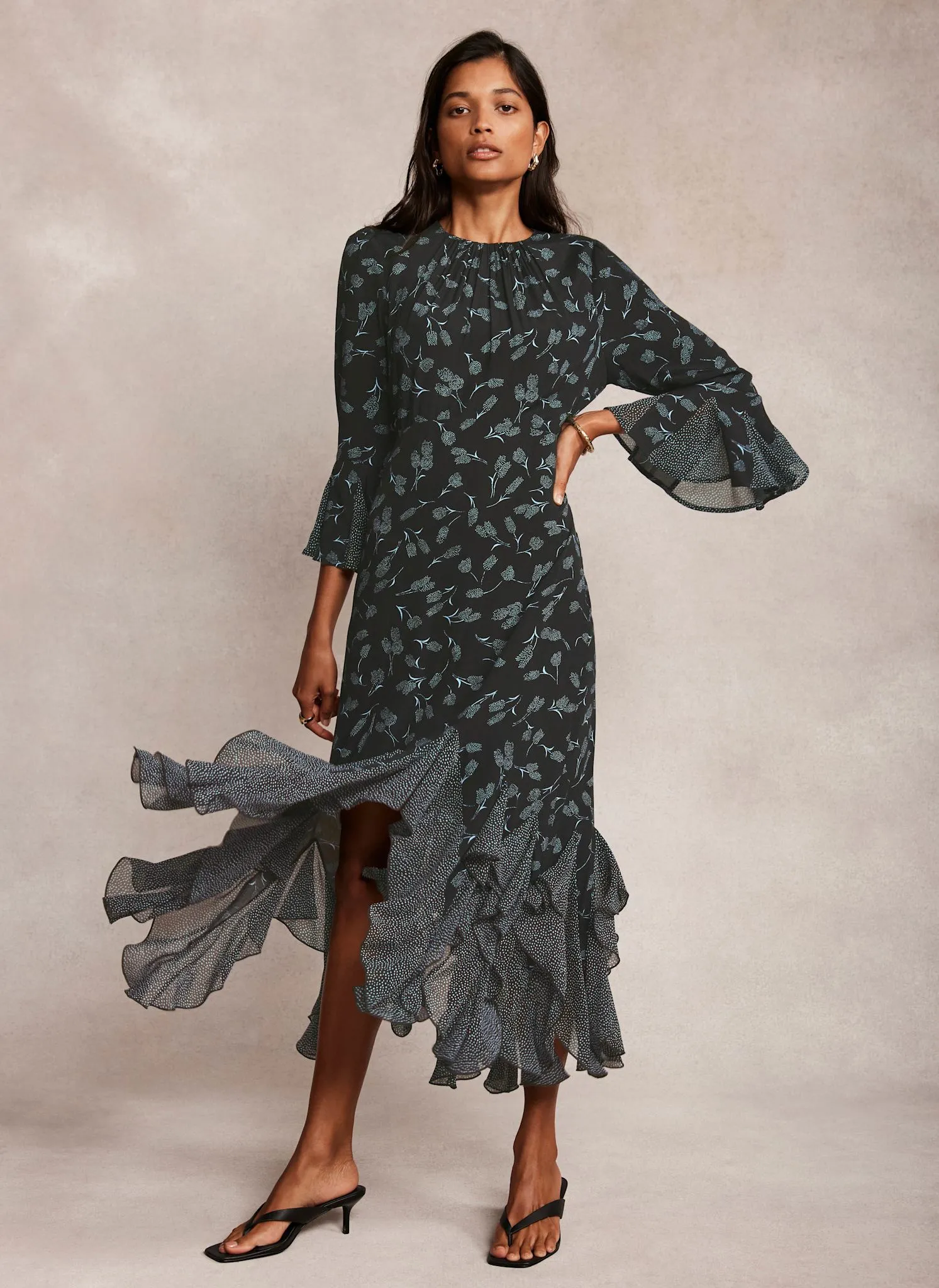 Black Floral Print Midi Dress sold by Mint Velvet product image thumbnail 3
