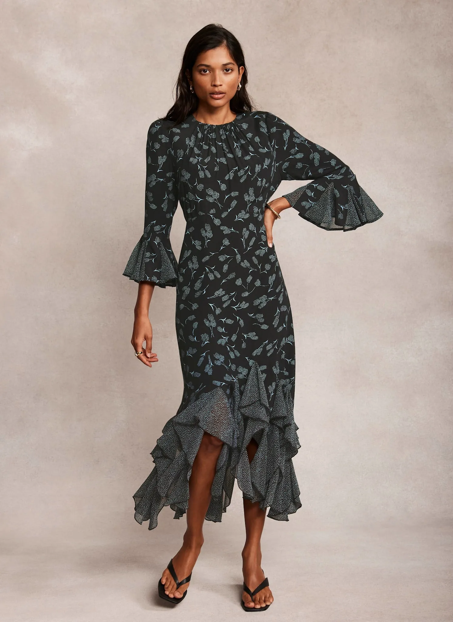Black Floral Print Midi Dress sold by Mint Velvet