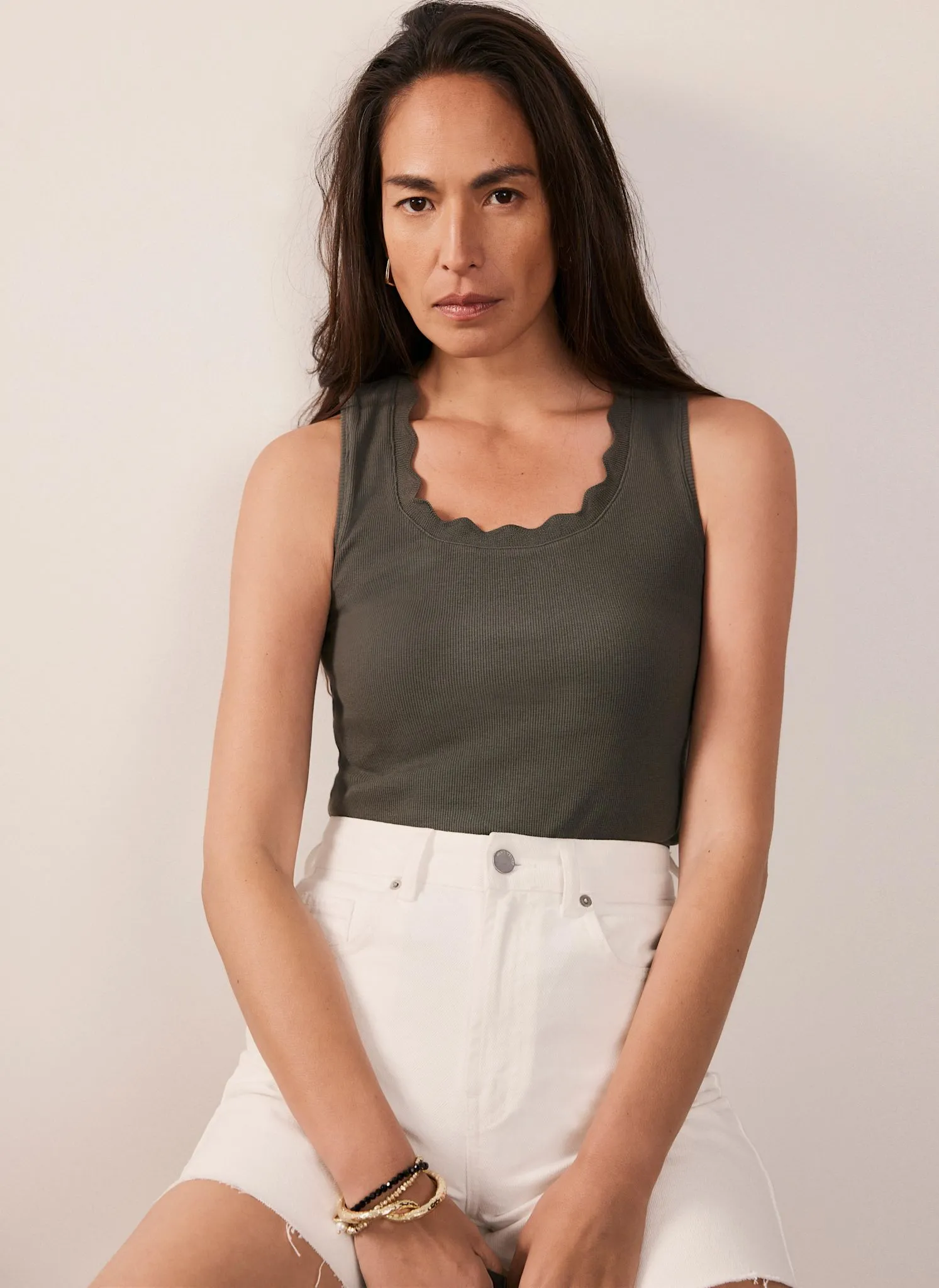 Khaki Scallop Trim Vest Top sold by Mint Velvet product image thumbnail 2