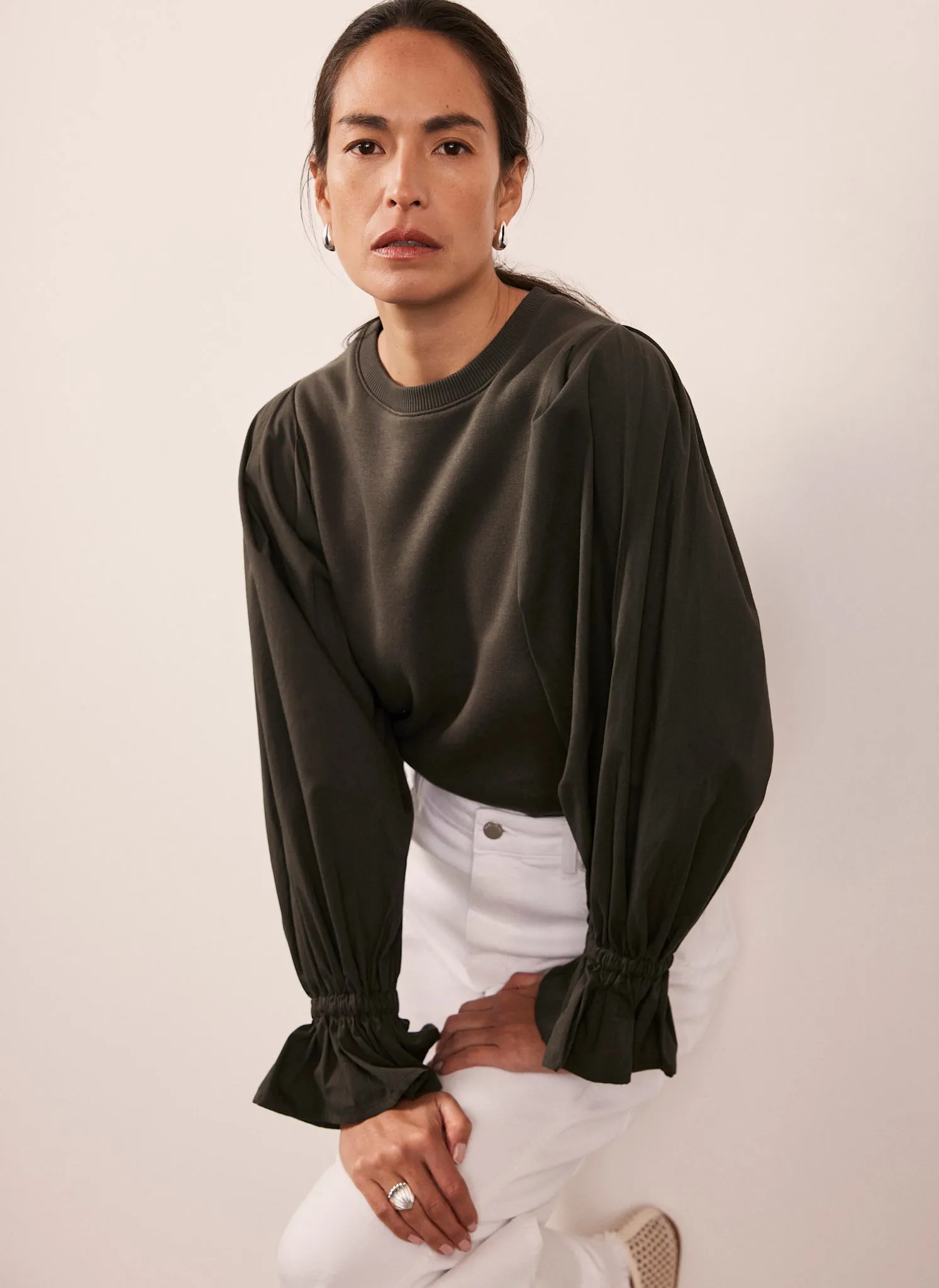 Khaki Fluted Sleeve Sweatshirt sold by Mint Velvet product image thumbnail 4