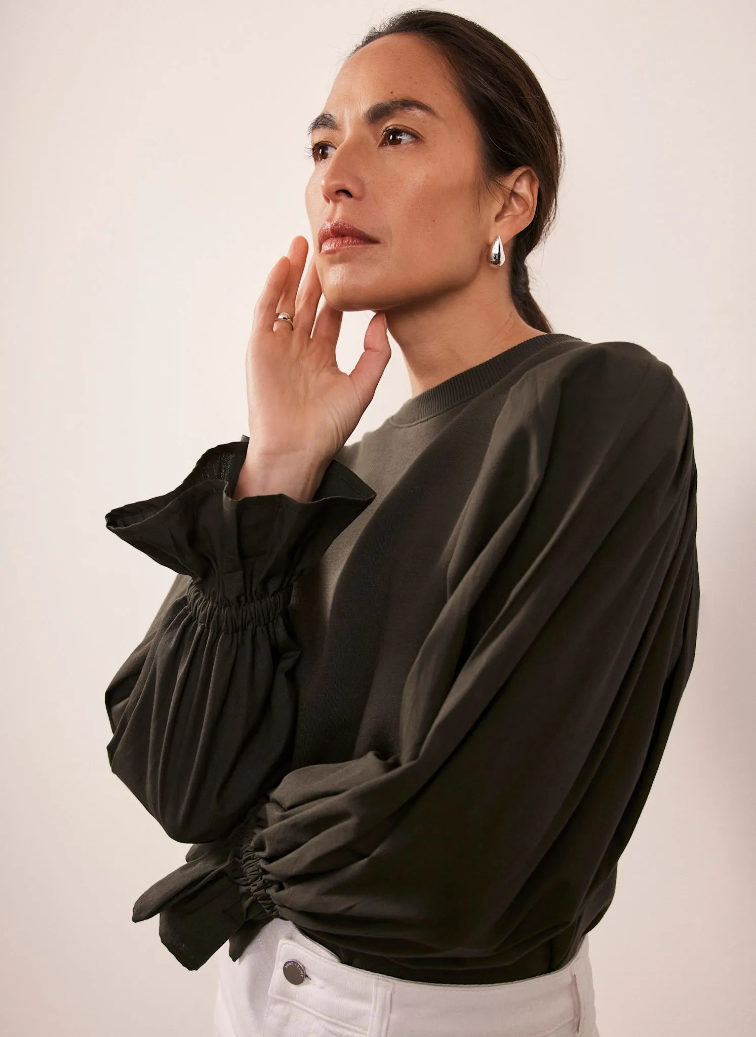 Khaki Fluted Sleeve Sweatshirt sold by Mint Velvet product image thumbnail 2