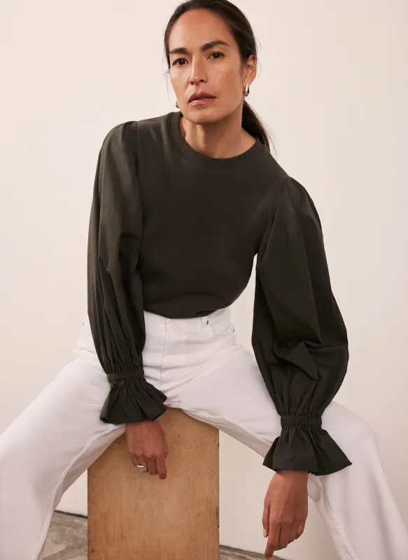 Khaki Fluted Sleeve Sweatshirt sold by Mint Velvet