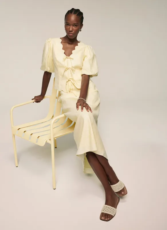 Yellow Linen Scallop Tie Front Top sold by Mint Velvet
