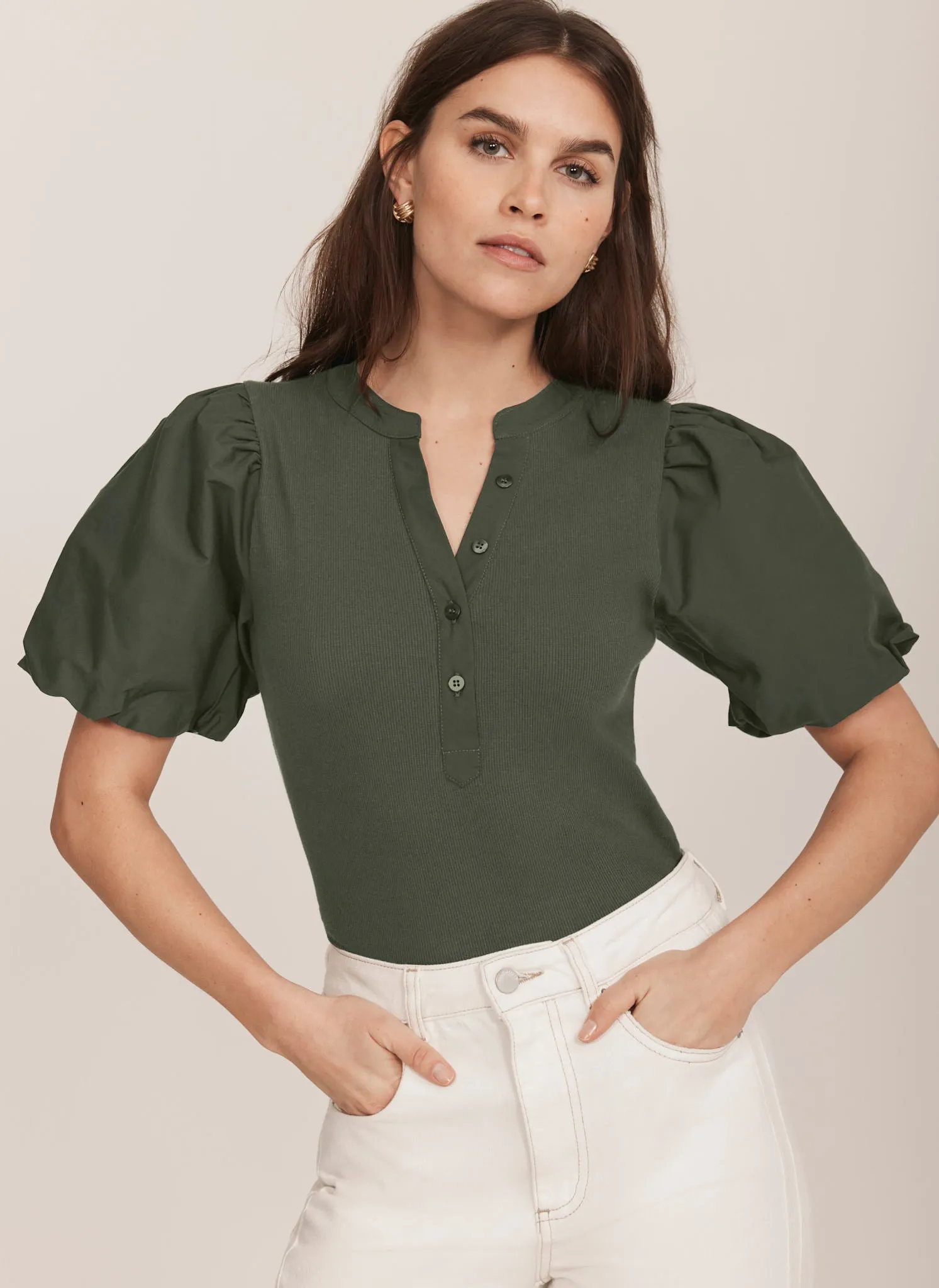 Khaki Puff Sleeve Top sold by Mint Velvet product image thumbnail 2
