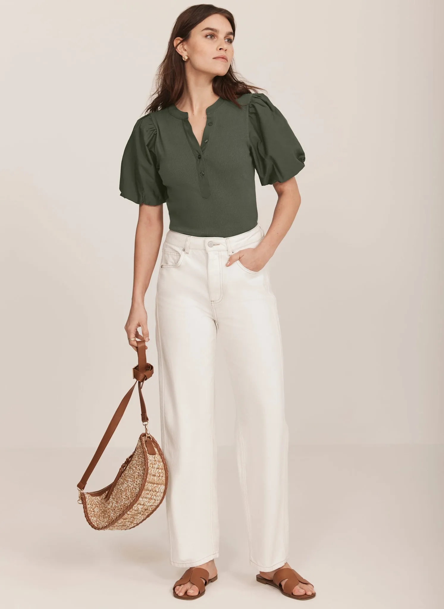 Khaki Puff Sleeve Top sold by Mint Velvet product image thumbnail 3