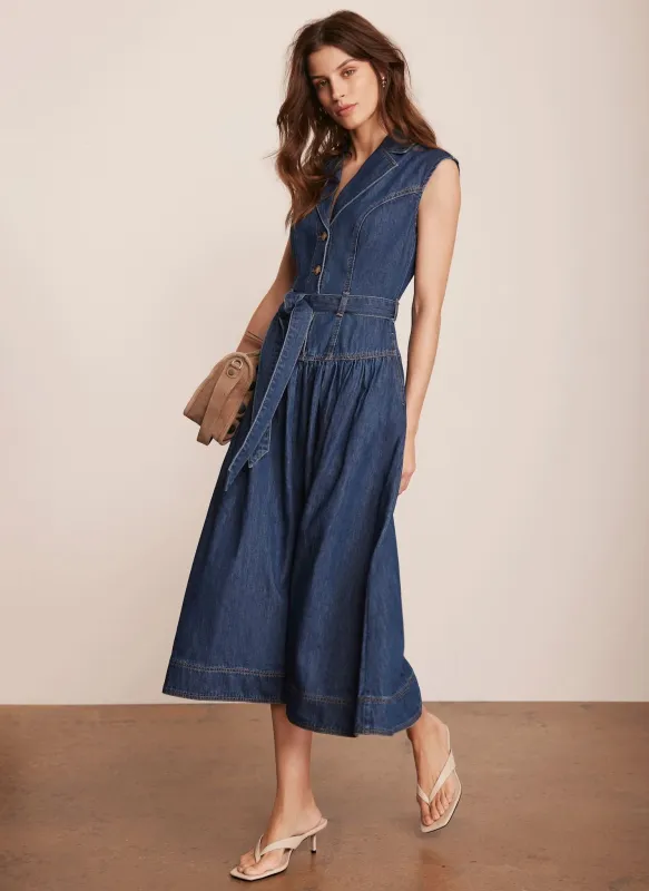 Dark Indigo Drop Waist Collared Denim Dress sold by Mint Velvet