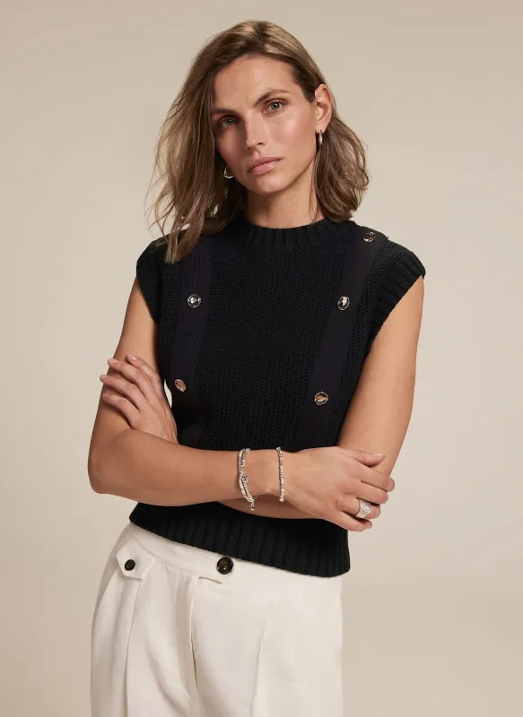 Navy Sleeveless Cotton Knit Top made by Mint Velvet