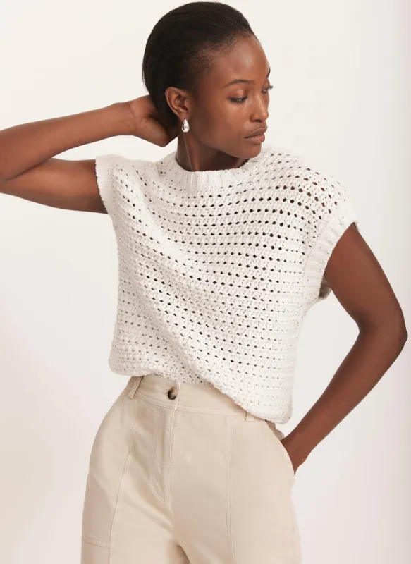 White Cotton Sequin Knit Top sold by Mint Velvet