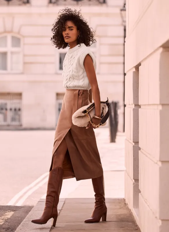 Tan Leather Midi Skirt sold by Mint Velvet