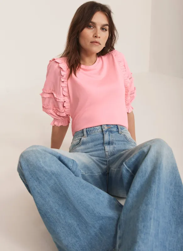 Pink Ruffle Detail T-Shirt sold by Mint Velvet