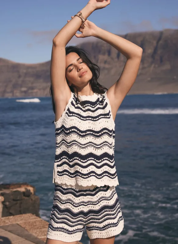 White Striped Knit Cotton Shorts sold by Mint Velvet