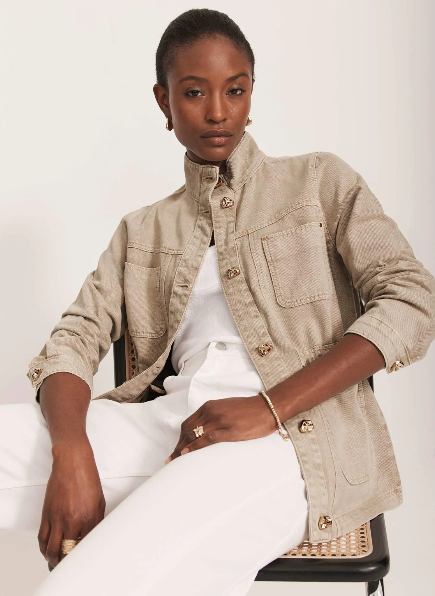 Neutral Washed Utility Denim Jacket sold by Mint Velvet