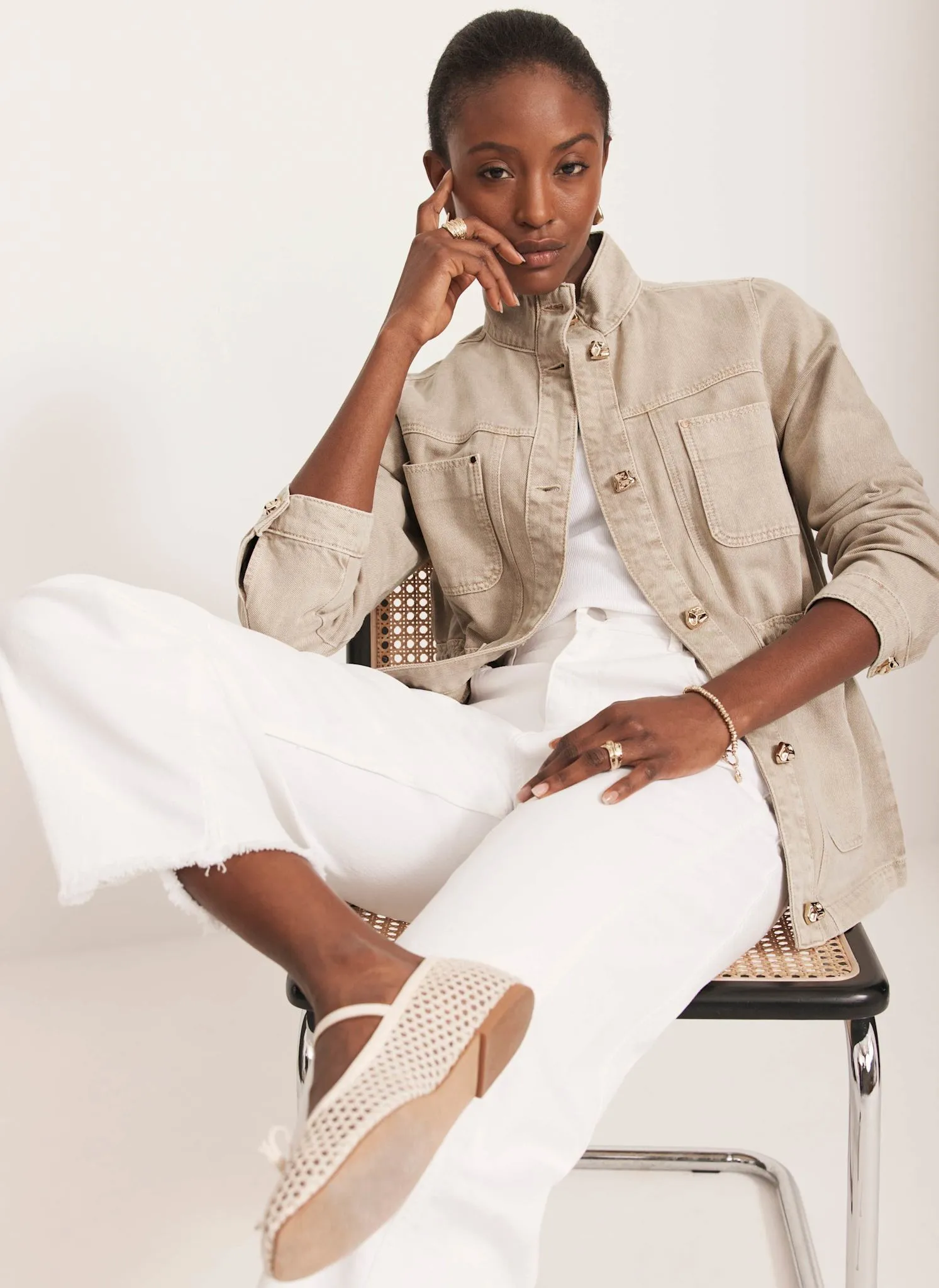 Neutral Washed Utility Denim Jacket sold by Mint Velvet product image thumbnail 4