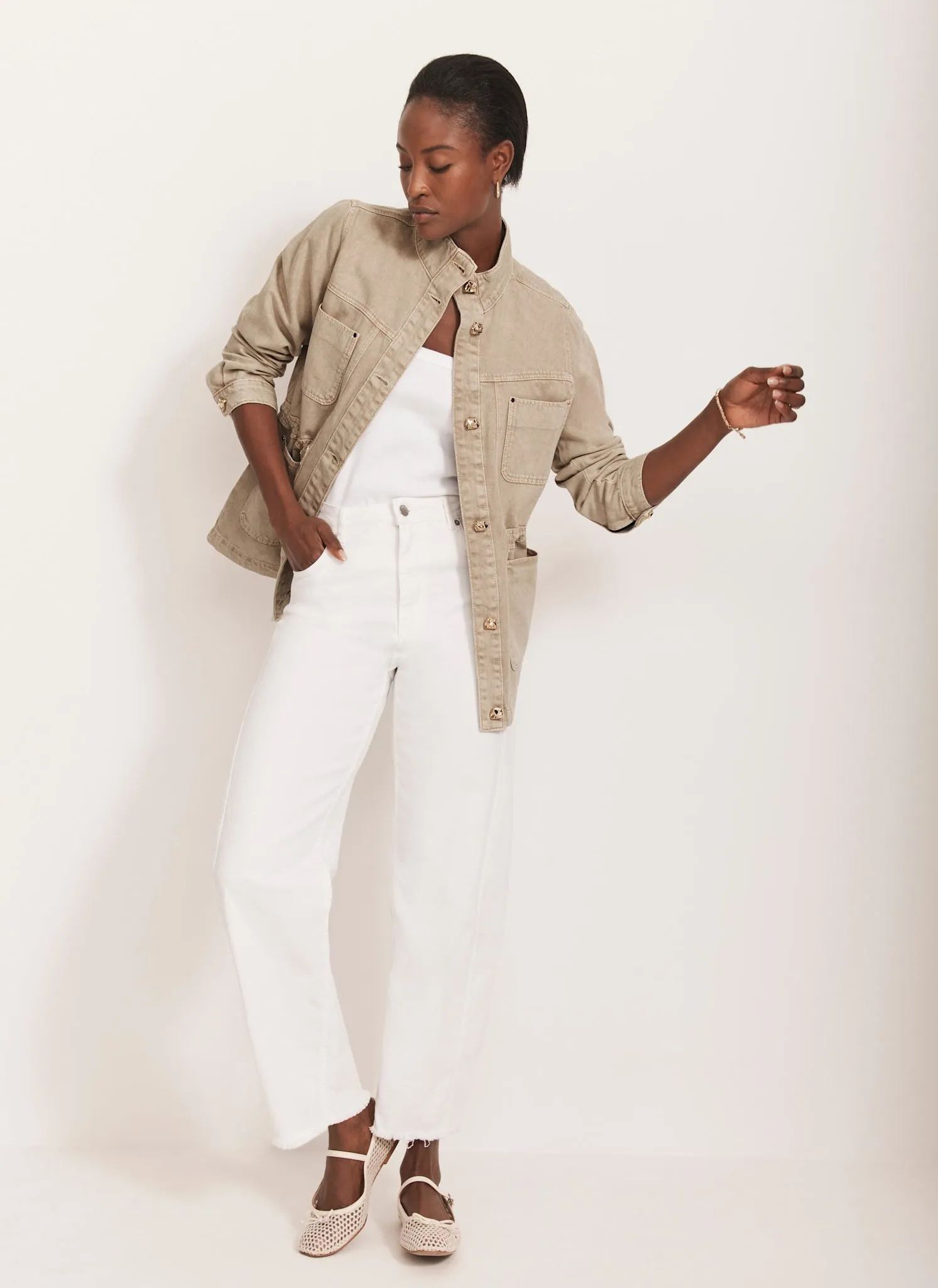 Neutral Washed Utility Denim Jacket sold by Mint Velvet product image thumbnail 2