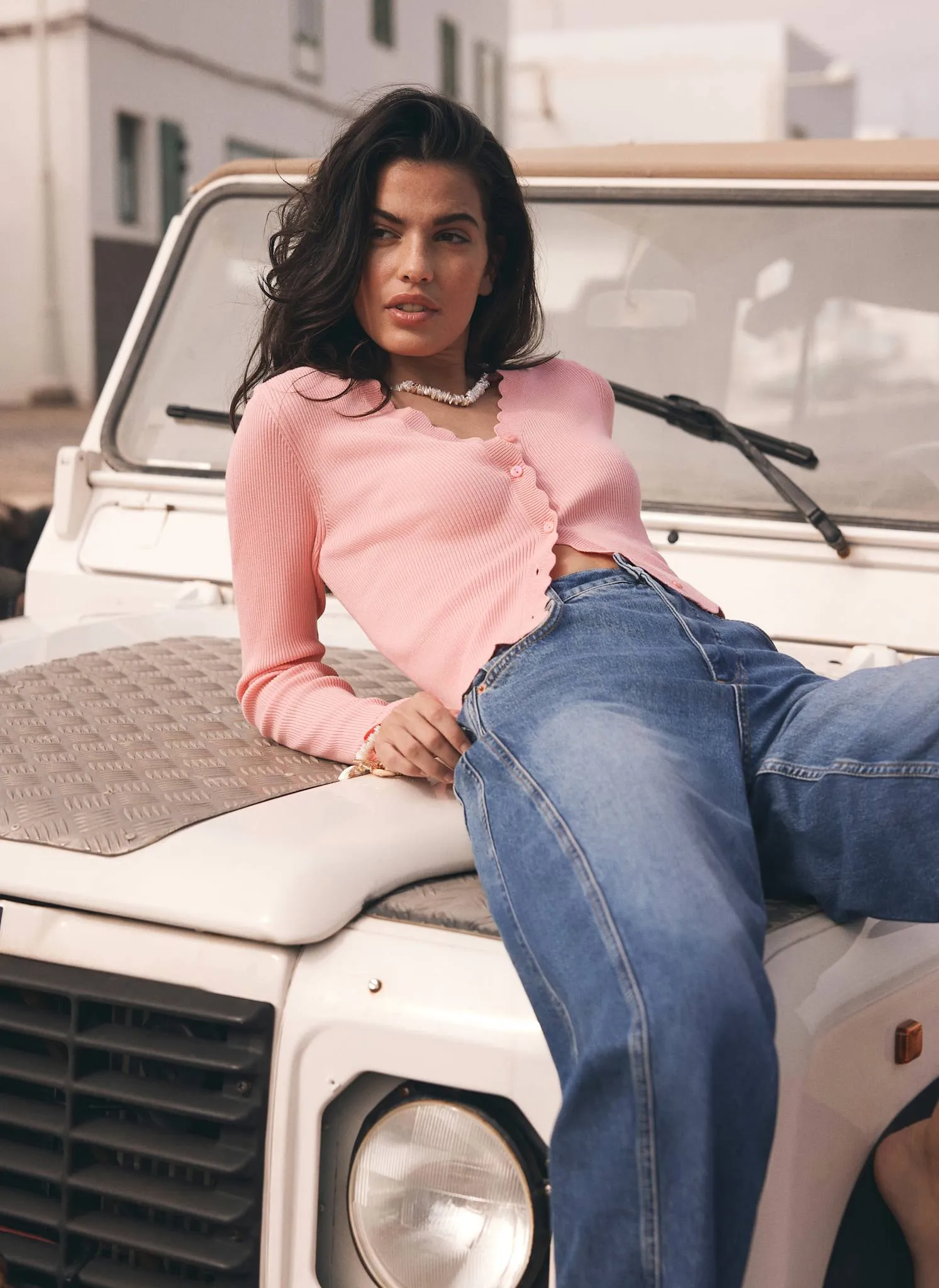 Pink Scallop Trim Ribbed Cardigan sold by Mint Velvet product image thumbnail 2